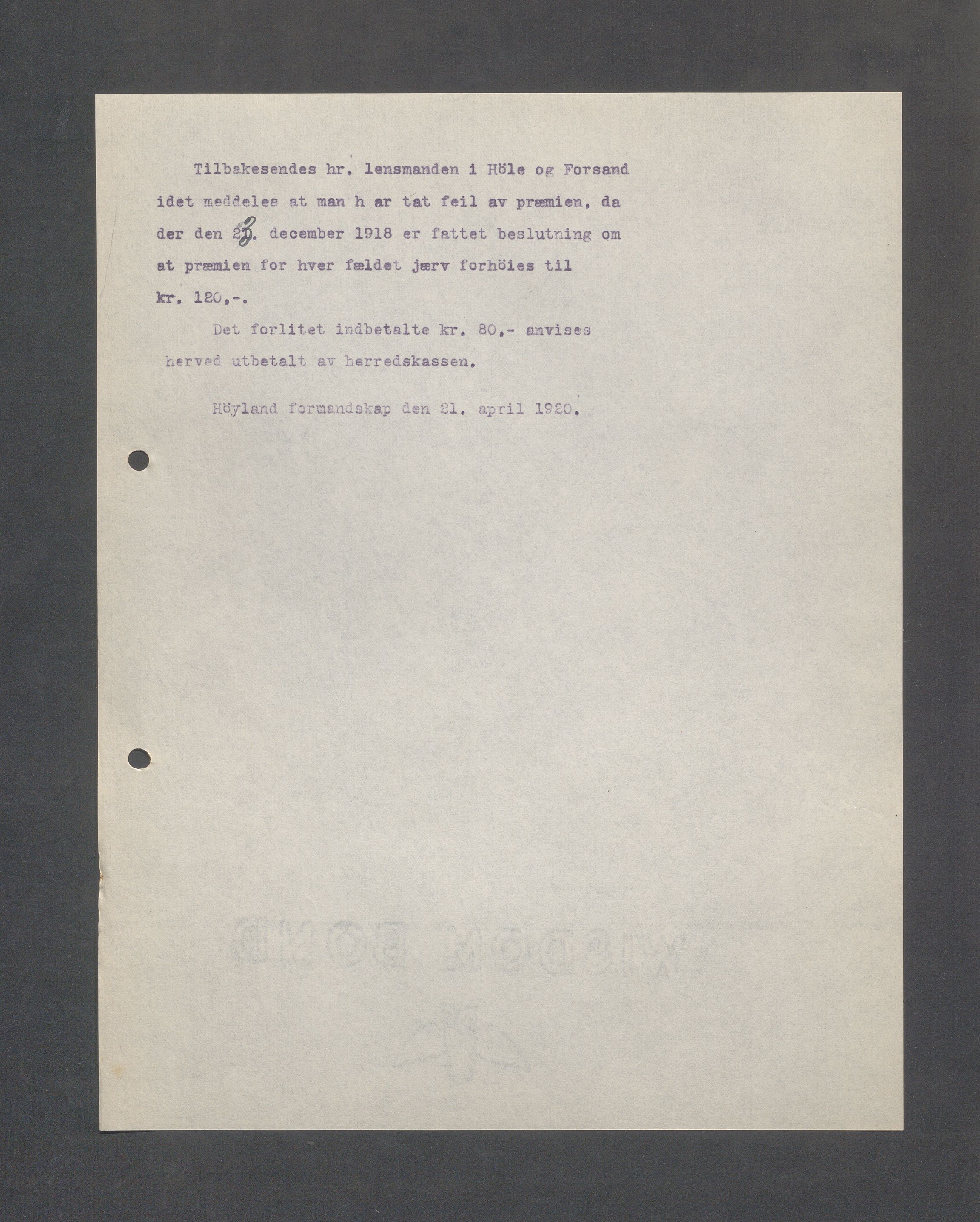 Høyland kommune - Formannskapet, IKAR/K-100046/B/L0005: Kopibok, 1918-1921, p. 225