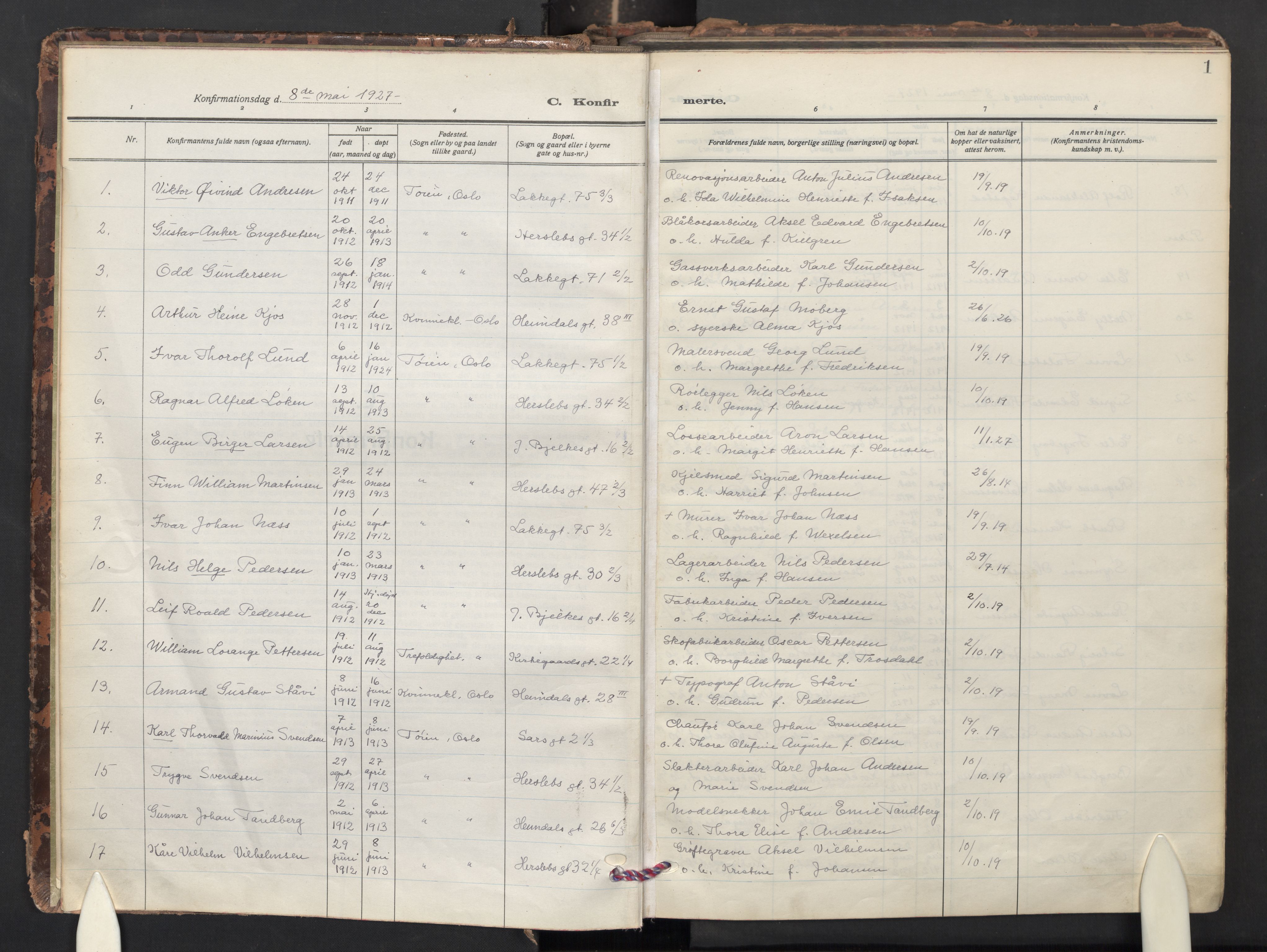 Tøyen prestekontor Kirkebøker, AV/SAO-A-10167a/F/Fa/L0005: Parish register (official) no. I 5, 1927-1981, p. 1