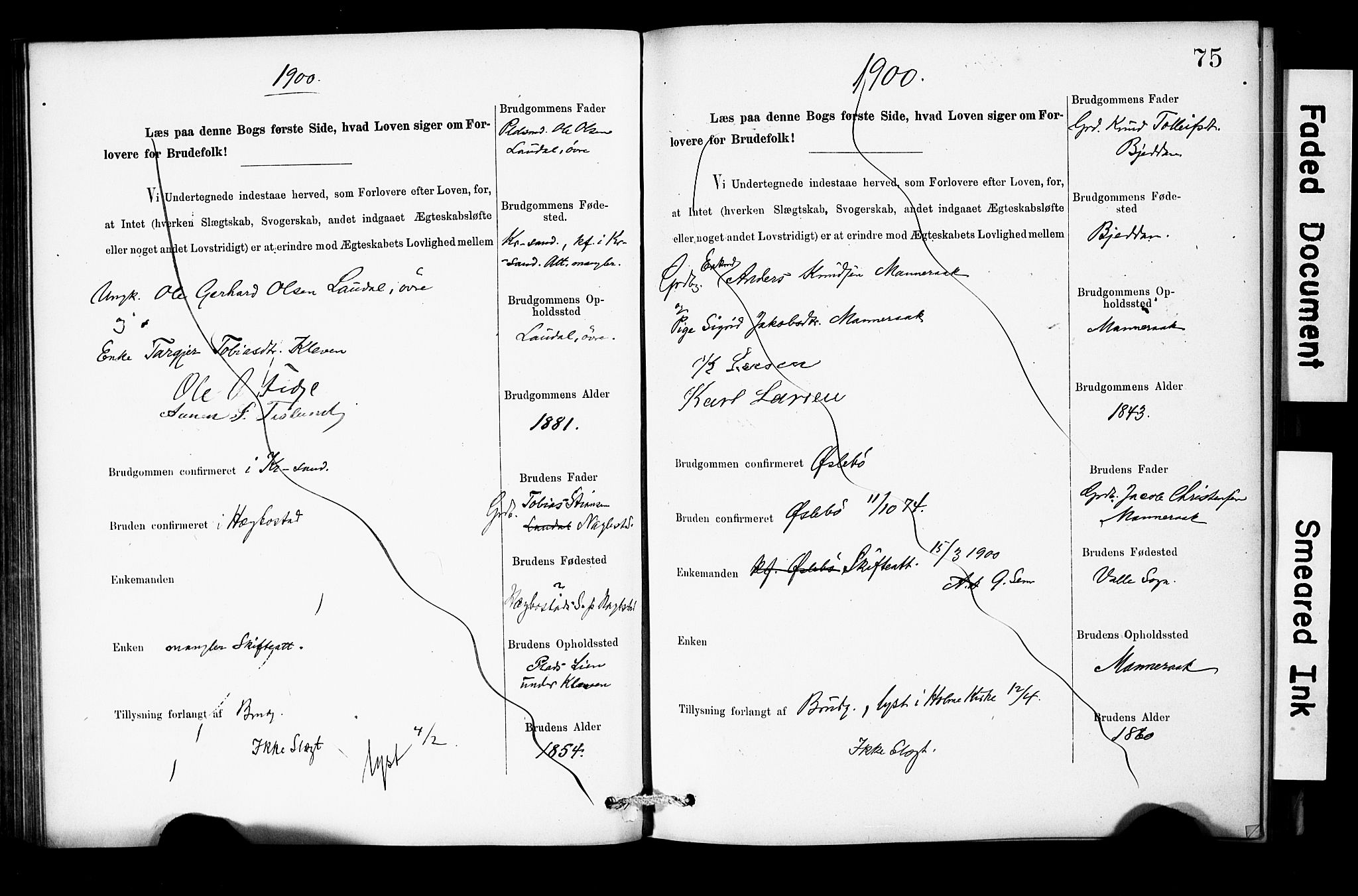 Holum sokneprestkontor, SAK/1111-0022/F/Fe/L0004: Banns register no. II 5 4, 1890-1914, p. 75