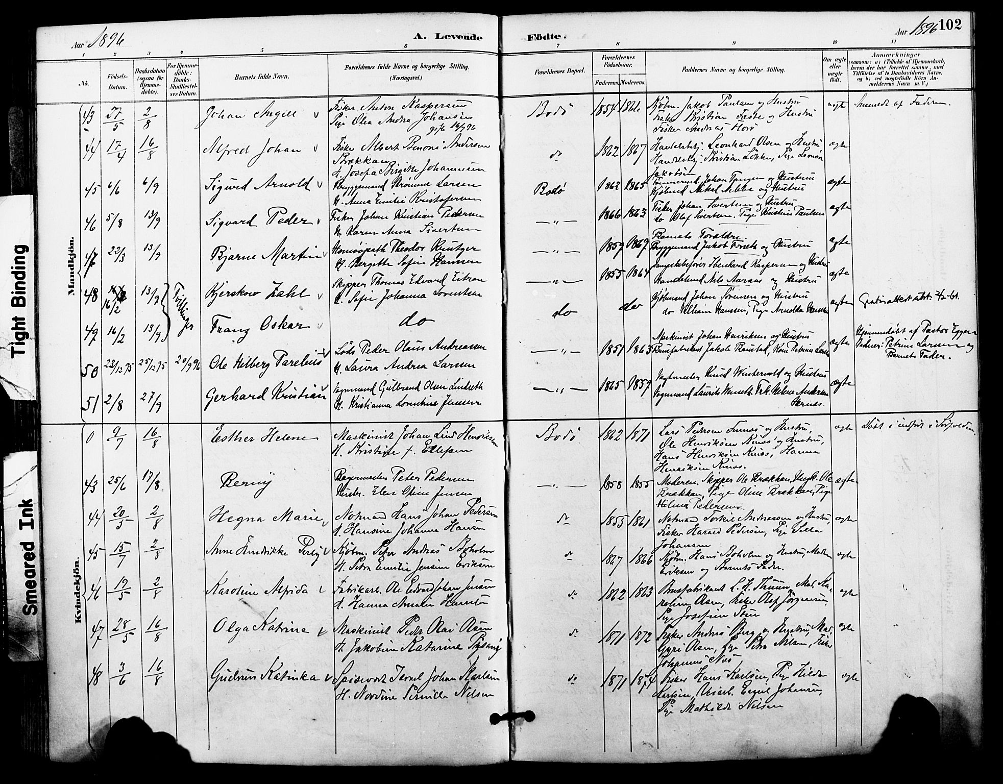 Ministerialprotokoller, klokkerbøker og fødselsregistre - Nordland, AV/SAT-A-1459/801/L0010: Parish register (official) no. 801A10, 1888-1899, p. 102