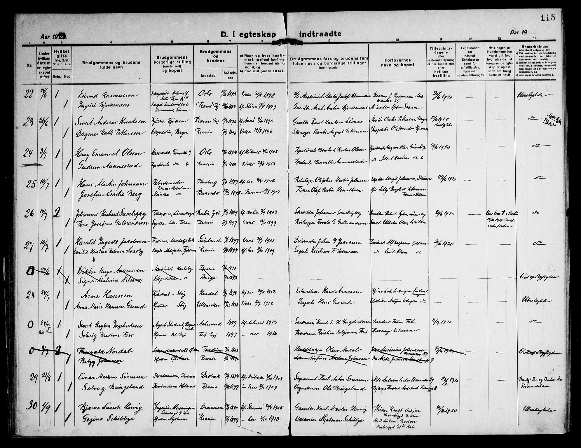 Østre Aker prestekontor Kirkebøker, AV/SAO-A-10840/F/Fa/L0013: Parish register (official) no. I 13, 1918-1929, p. 115