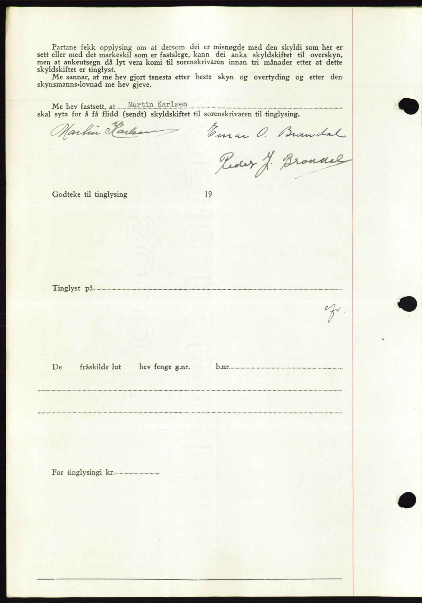 Søre Sunnmøre sorenskriveri, AV/SAT-A-4122/1/2/2C/L0077: Mortgage book no. 3A, 1945-1946, Diary no: : 201/1945