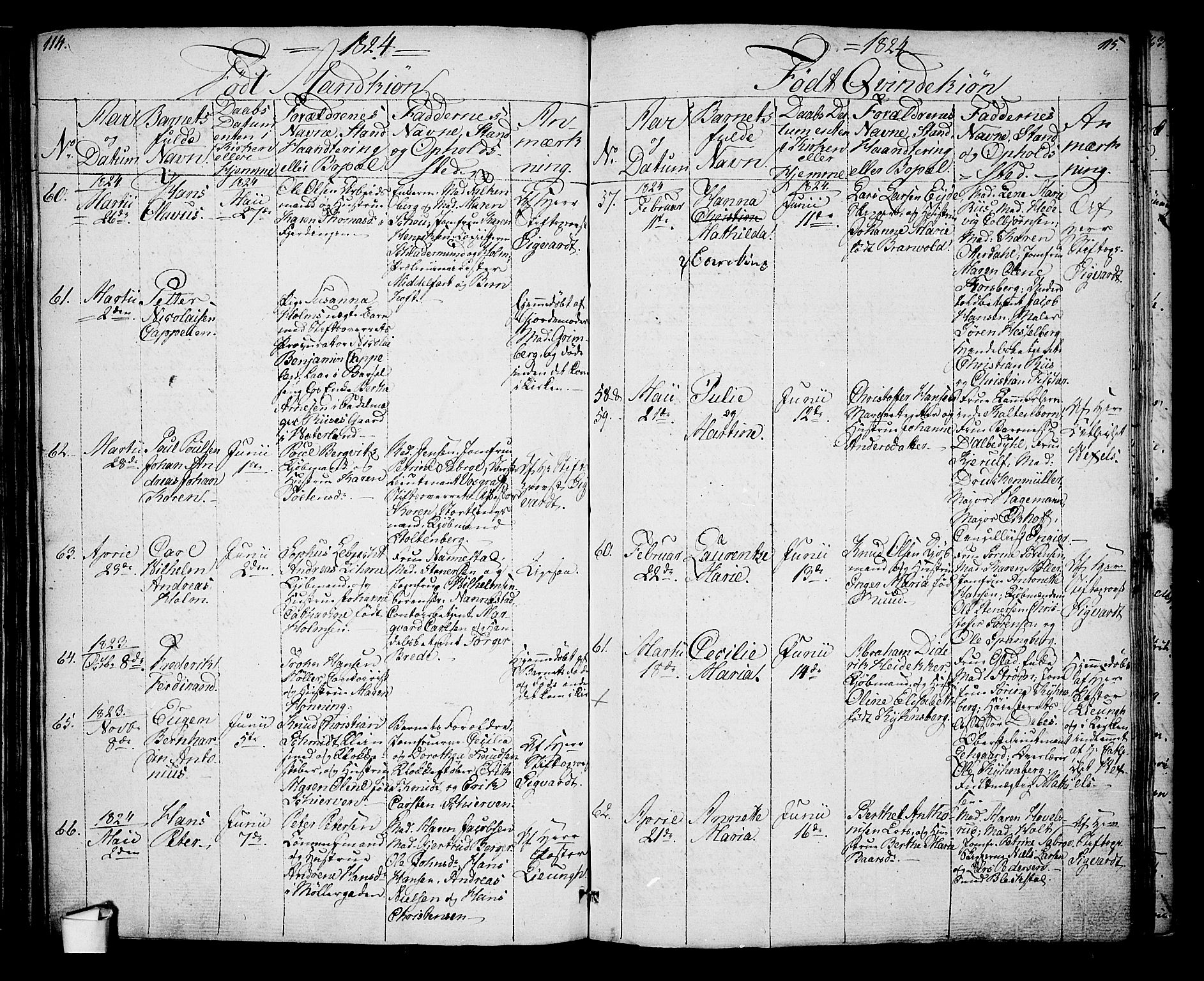 Oslo domkirke Kirkebøker, AV/SAO-A-10752/G/Ga/L0002: Parish register (copy) no. 2, 1820-1824, p. 114-115