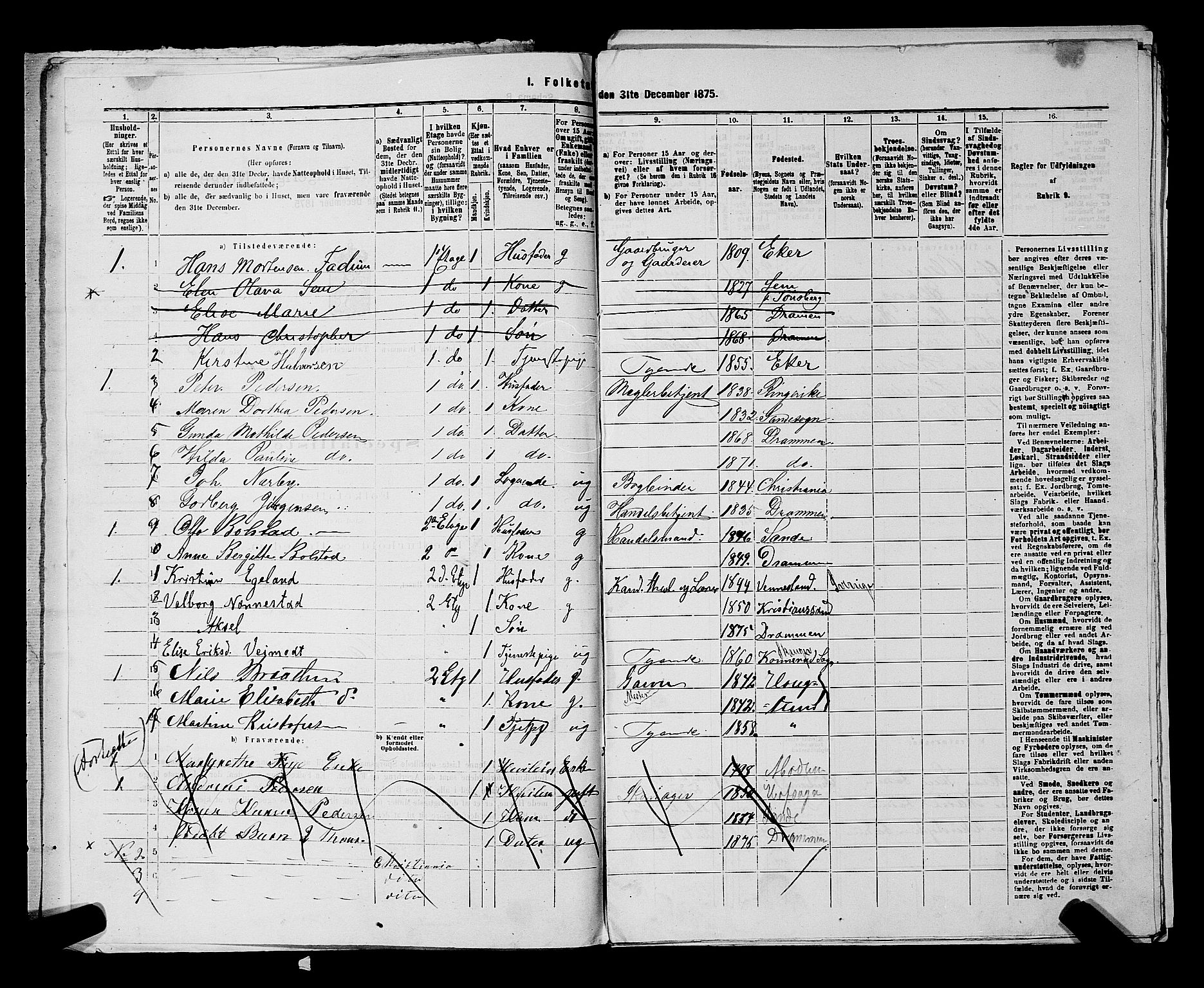 SAKO, 1875 census for 0602 Drammen, 1875, p. 2262