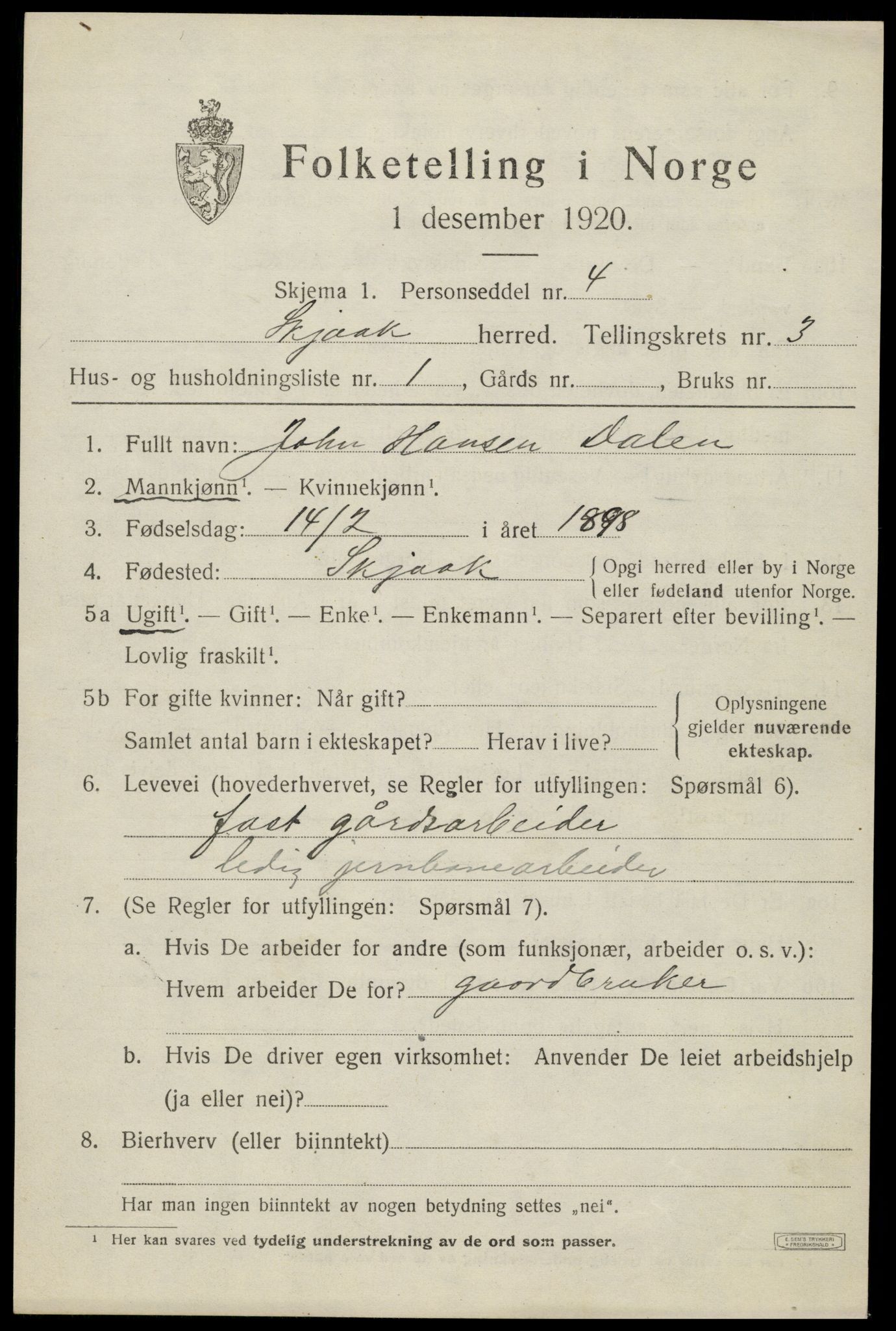 SAH, 1920 census for Skjåk, 1920, p. 1566