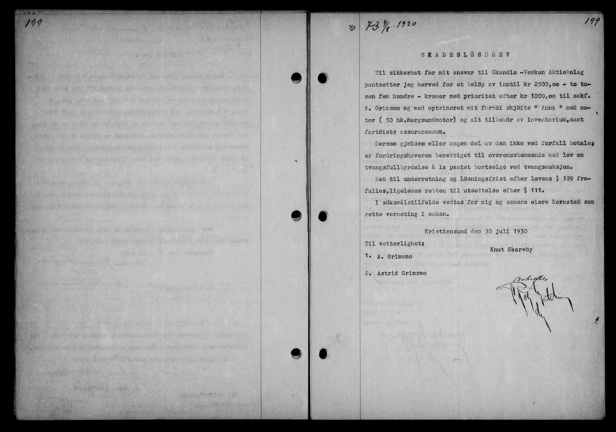 Nordmøre sorenskriveri, AV/SAT-A-4132/1/2/2Ca/L0070: Mortgage book no. 60, 1930-1930, Deed date: 04.08.1930