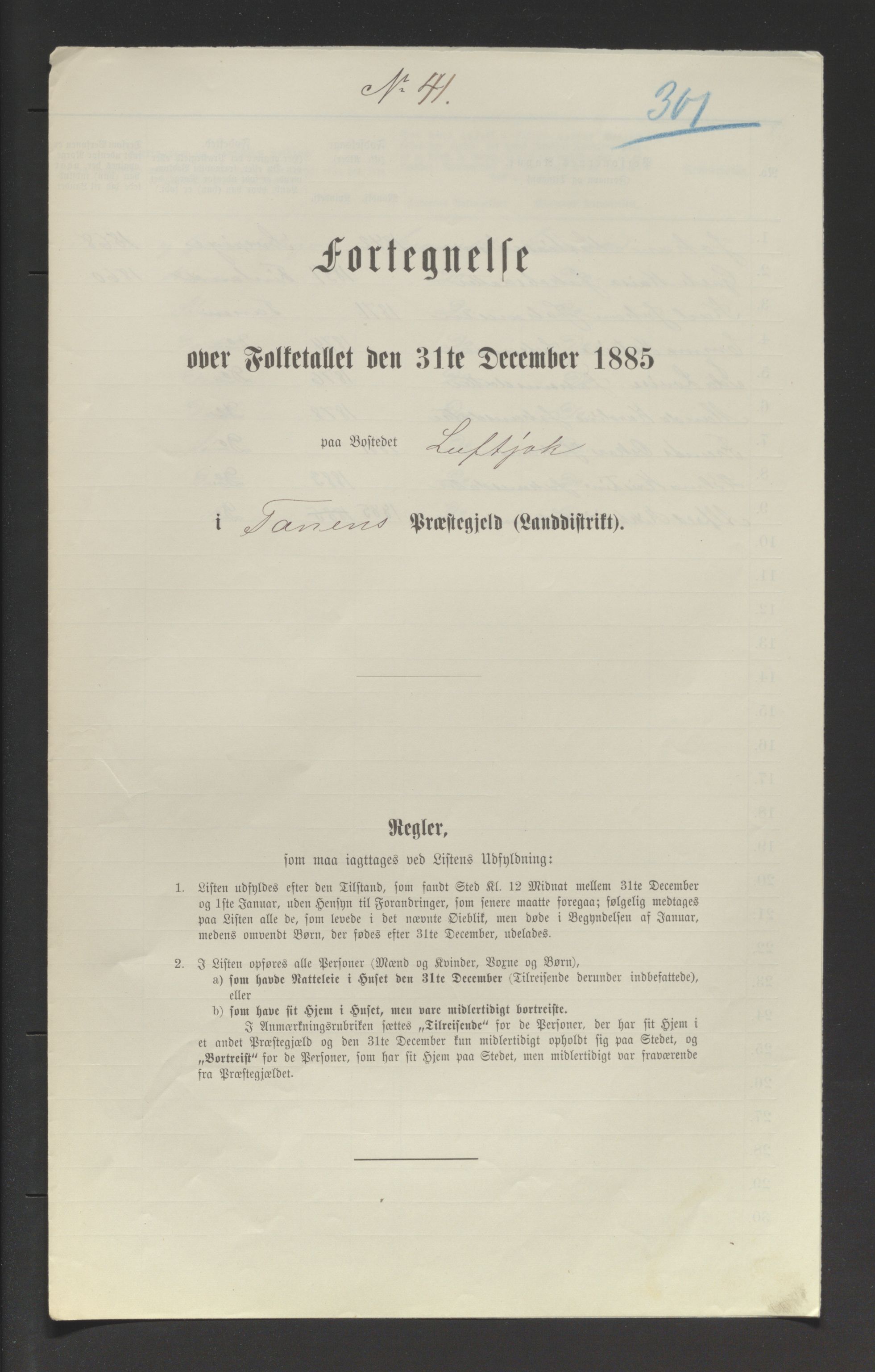 SATØ, 1885 census for 2025 Tana, 1885, p. 301a