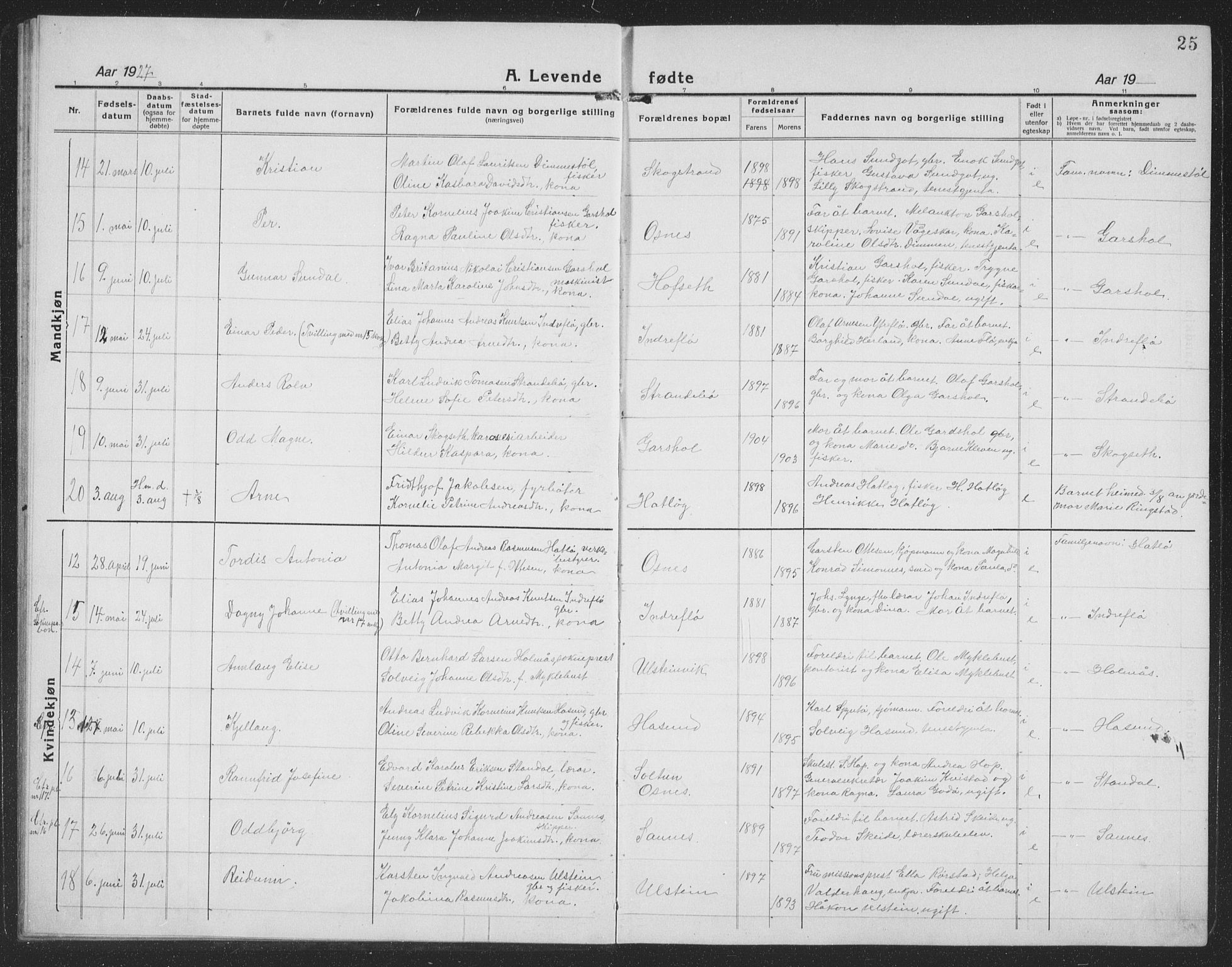 Ministerialprotokoller, klokkerbøker og fødselsregistre - Møre og Romsdal, SAT/A-1454/509/L0113: Parish register (copy) no. 509C03, 1923-1939, p. 25