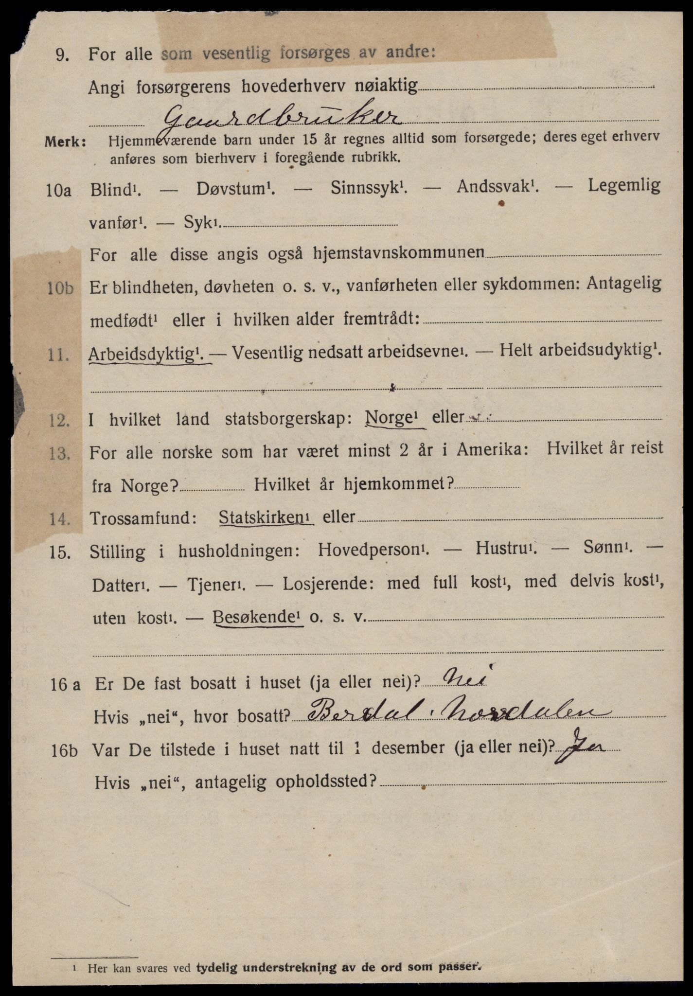 SAT, 1920 census for Volda, 1920, p. 9857