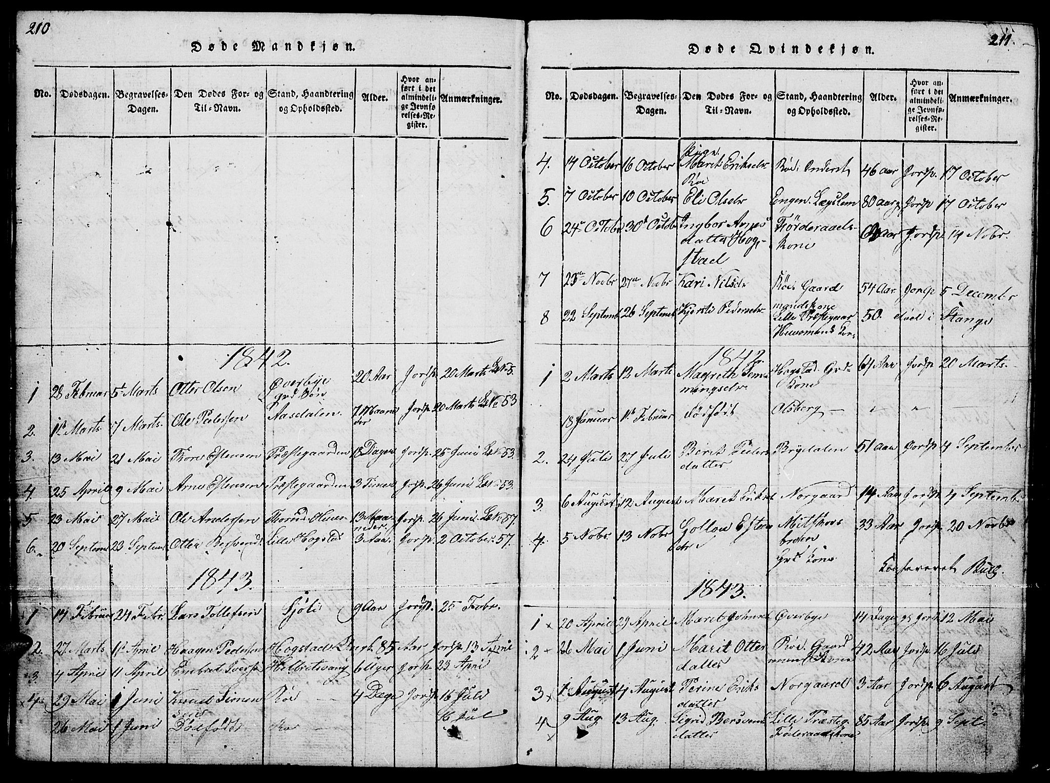Tynset prestekontor, SAH/PREST-058/H/Ha/Hab/L0004: Parish register (copy) no. 4, 1814-1879, p. 210-211