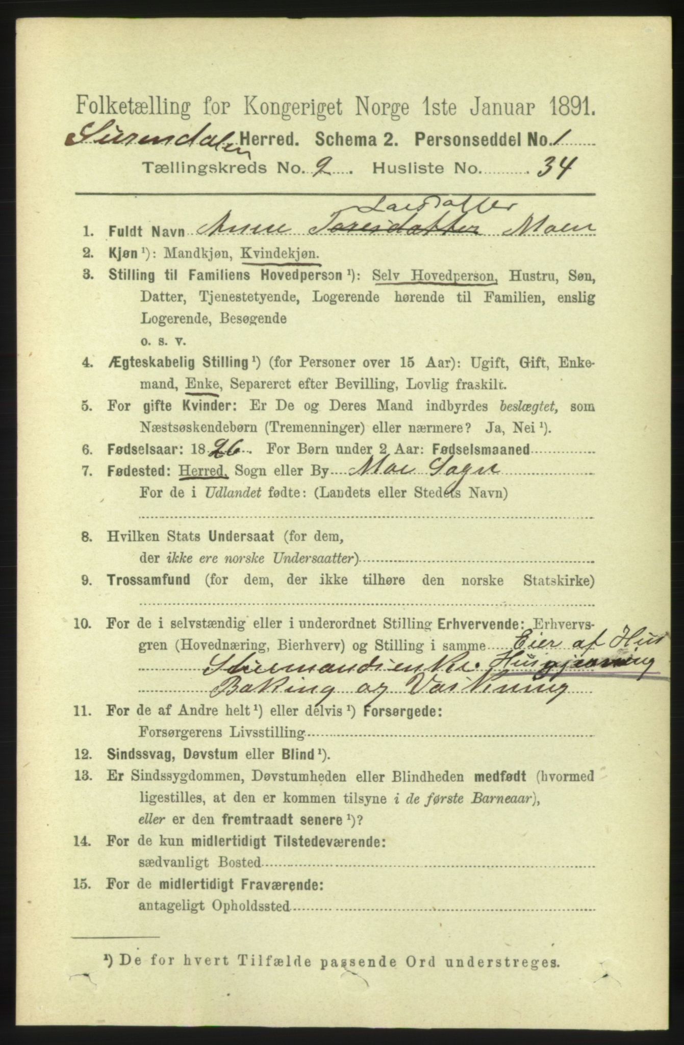 RA, 1891 census for 1566 Surnadal, 1891, p. 732