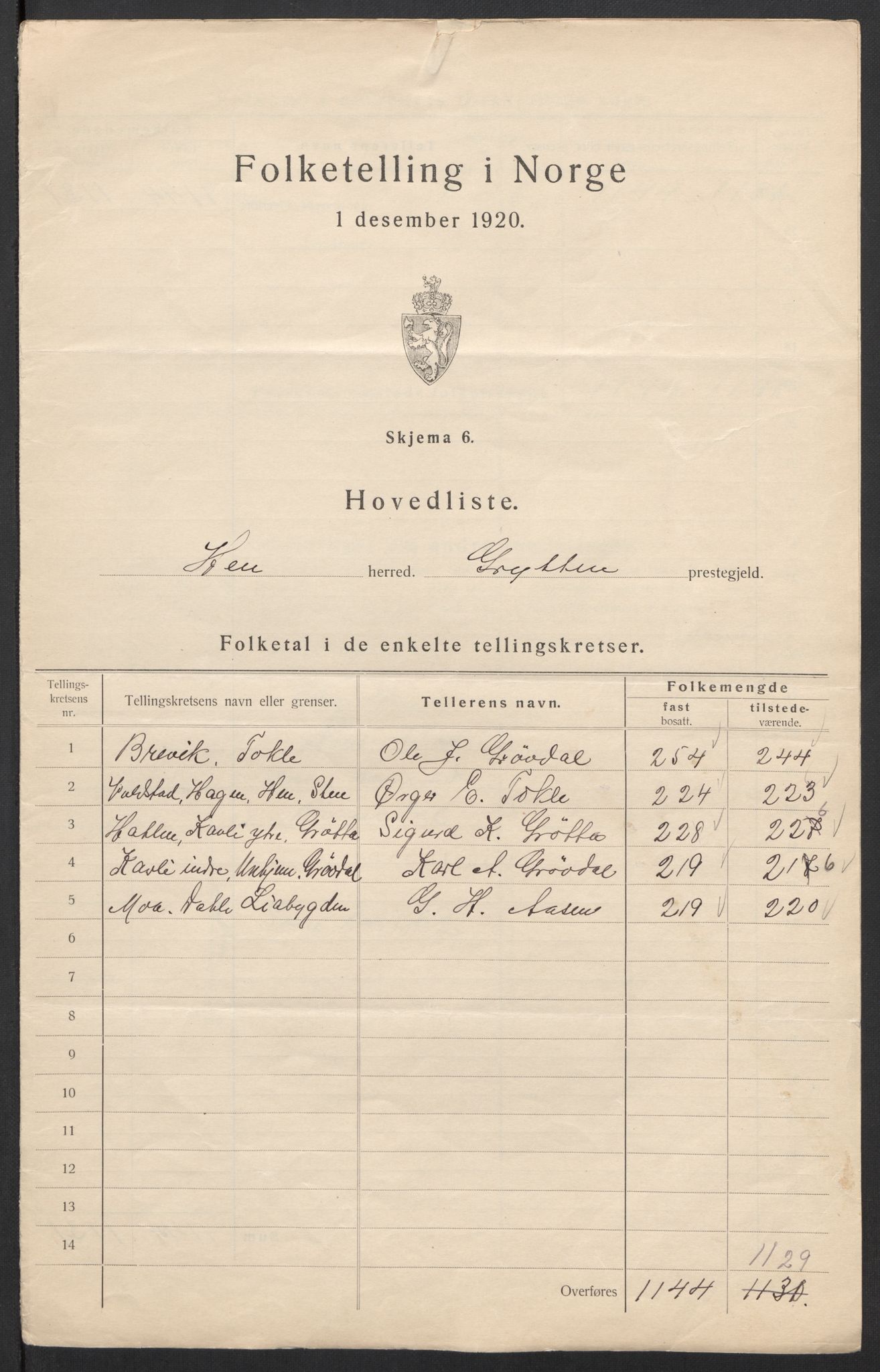 SAT, 1920 census for Hen, 1920, p. 4