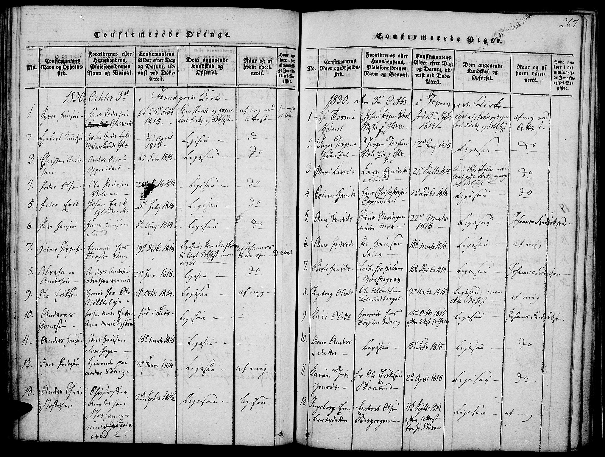 Jevnaker prestekontor, AV/SAH-PREST-116/H/Ha/Haa/L0005: Parish register (official) no. 5, 1815-1837, p. 267