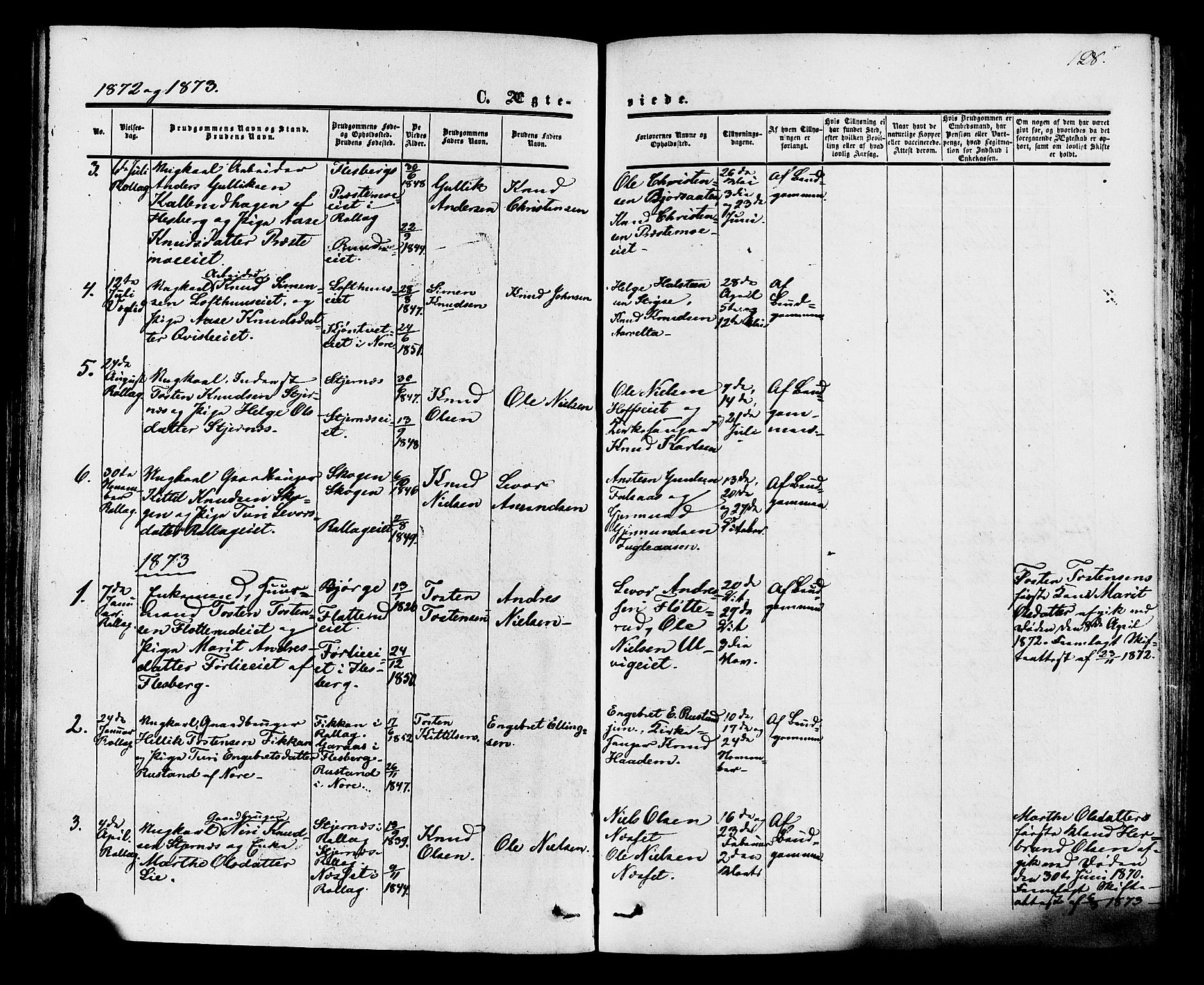Rollag kirkebøker, SAKO/A-240/F/Fa/L0009: Parish register (official) no. I 9, 1860-1874, p. 128