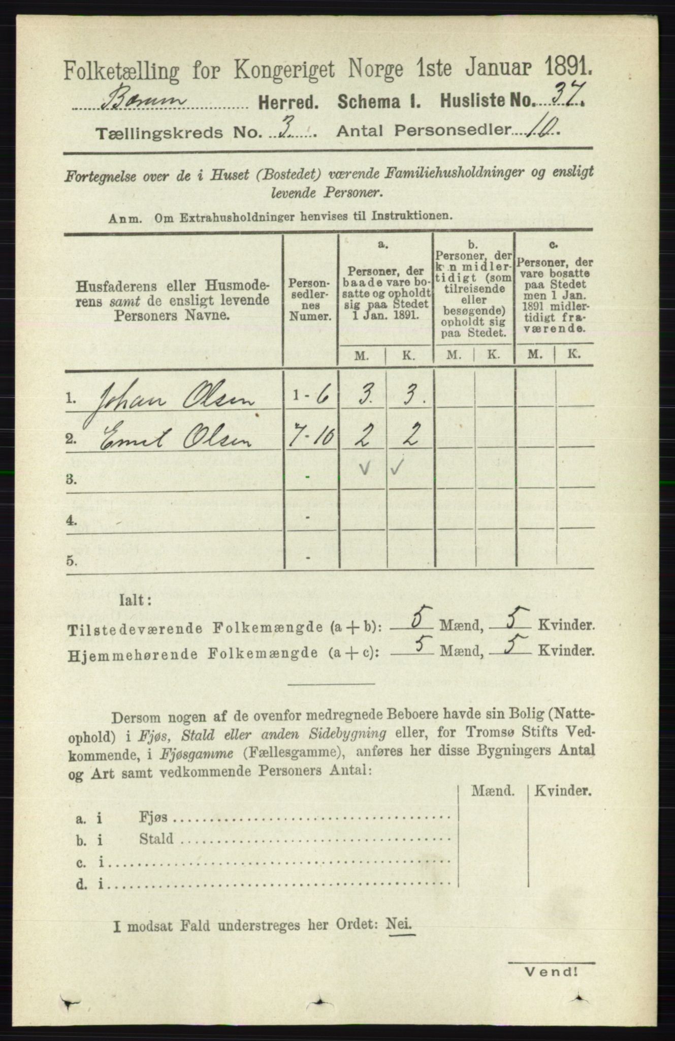 RA, 1891 census for 0219 Bærum, 1891, p. 1938