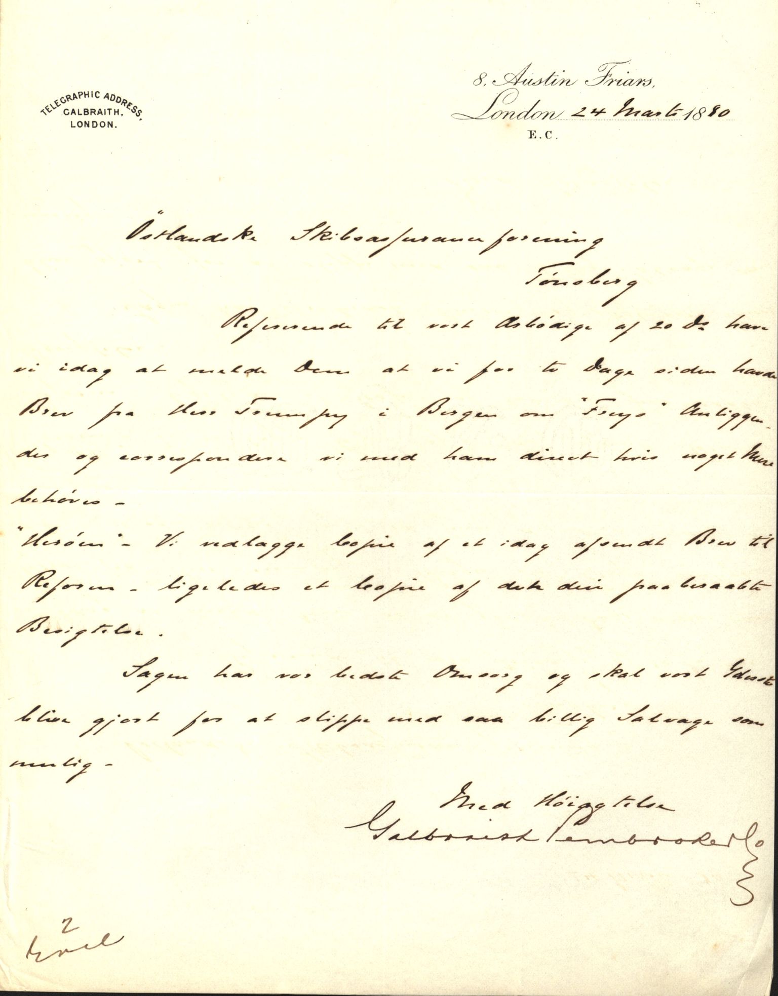 Pa 63 - Østlandske skibsassuranceforening, VEMU/A-1079/G/Ga/L0012/0007: Havaridokumenter / Herøen, 1880