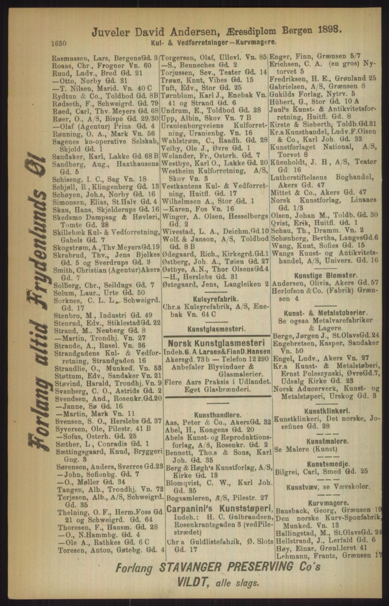 Kristiania/Oslo adressebok, PUBL/-, 1911, p. 1650