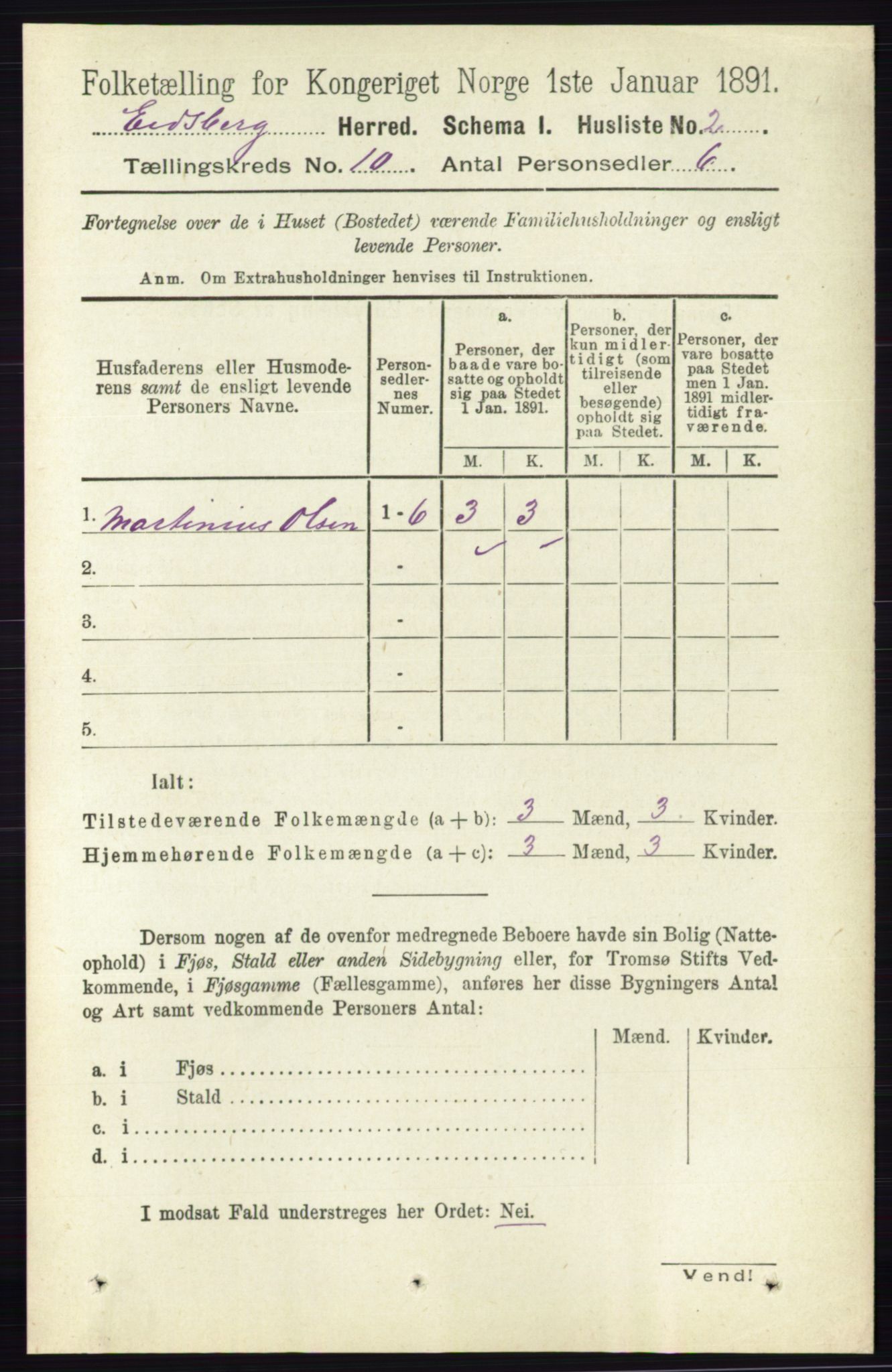 RA, 1891 census for 0125 Eidsberg, 1891, p. 5537