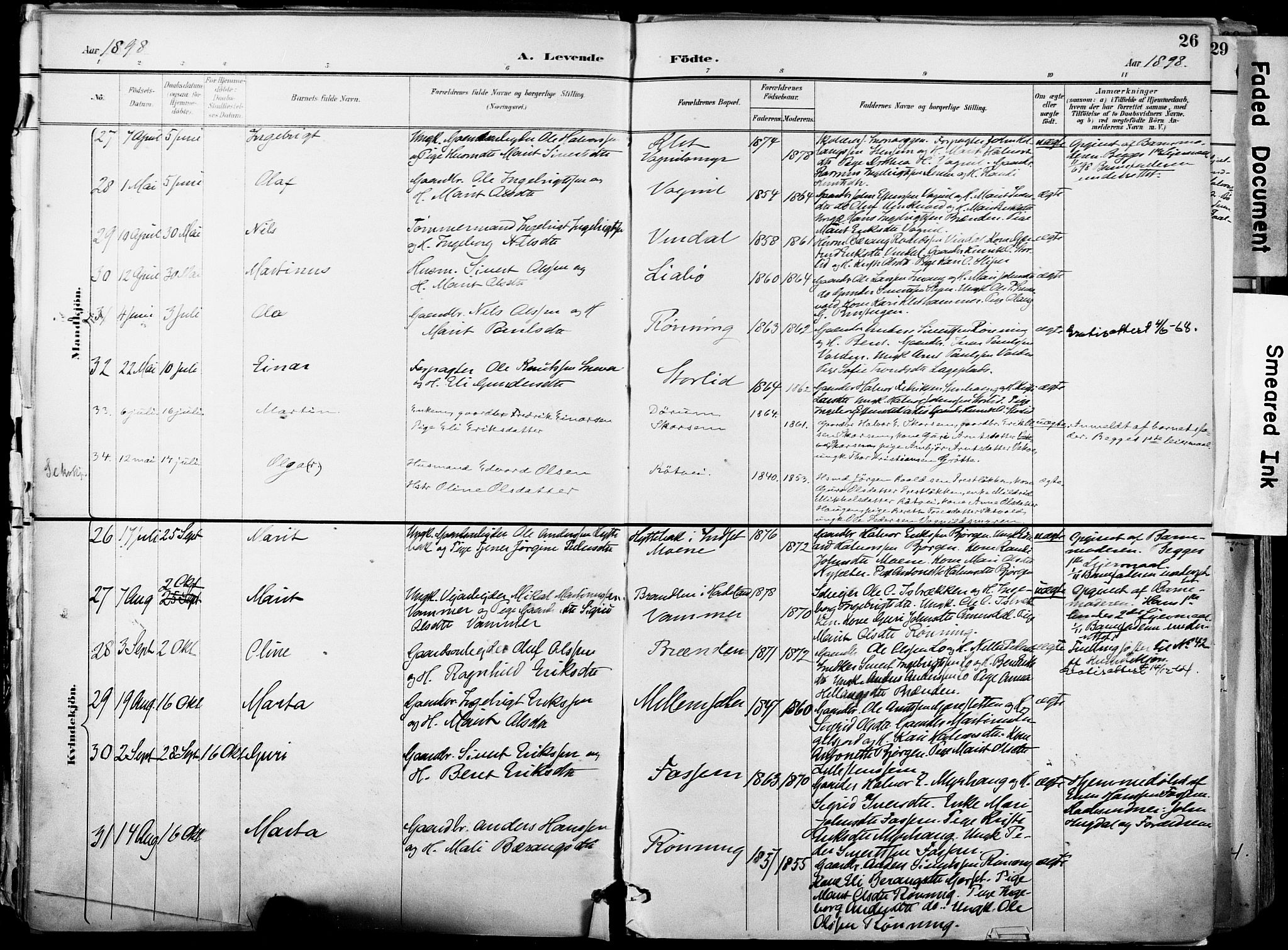 Ministerialprotokoller, klokkerbøker og fødselsregistre - Sør-Trøndelag, AV/SAT-A-1456/678/L0902: Parish register (official) no. 678A11, 1895-1911, p. 26