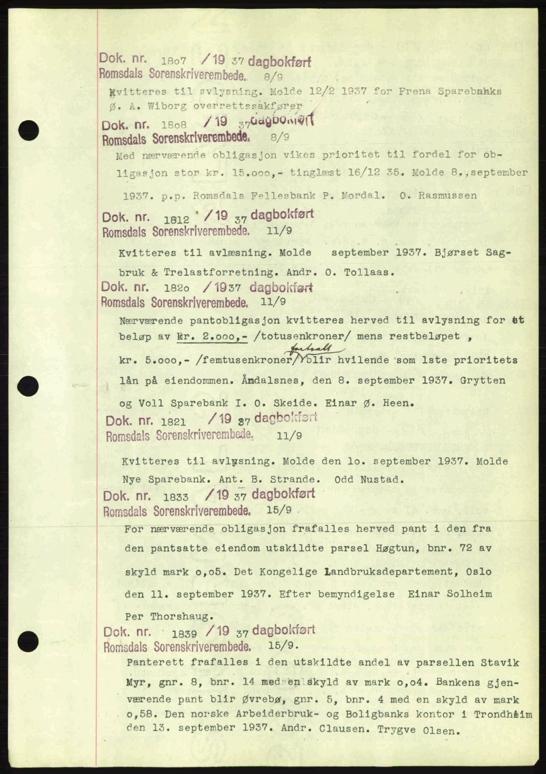 Romsdal sorenskriveri, AV/SAT-A-4149/1/2/2C: Mortgage book no. C1a, 1936-1945, Diary no: : 1807/1937