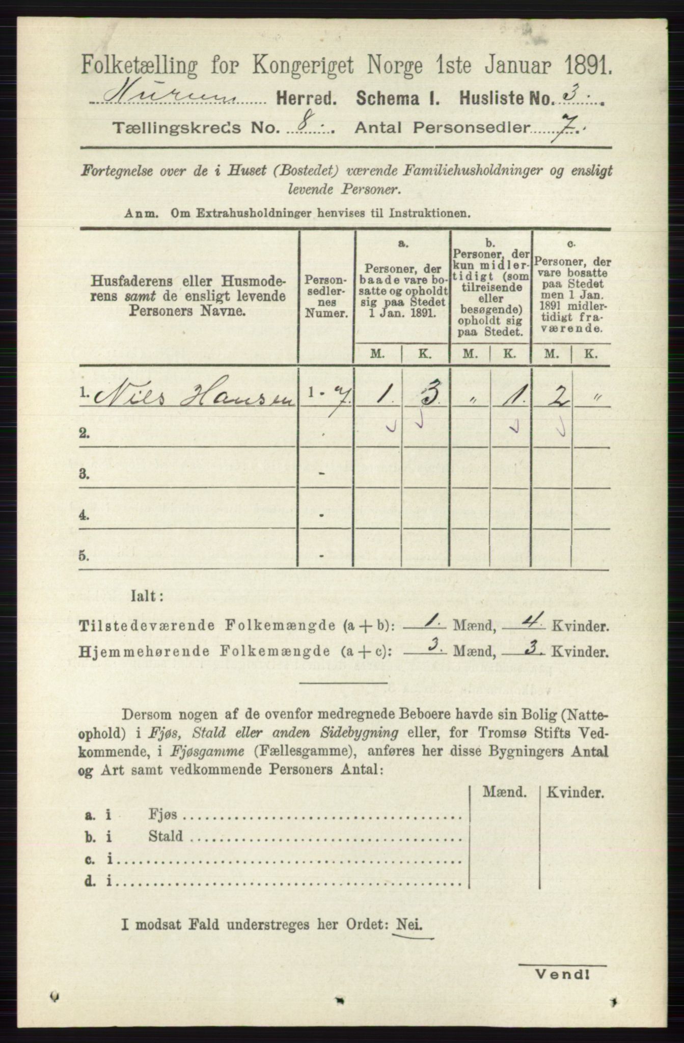 RA, 1891 census for 0628 Hurum, 1891, p. 2645