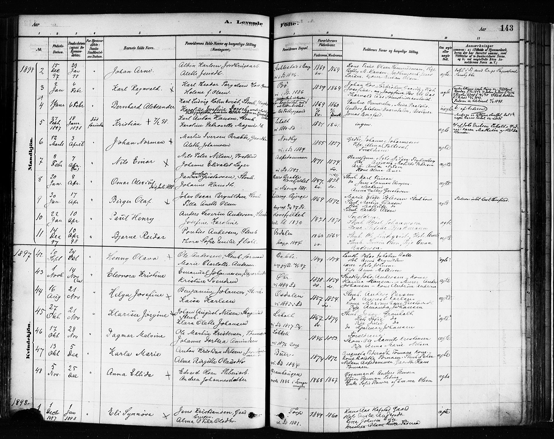Idd prestekontor Kirkebøker, SAO/A-10911/F/Fc/L0006a: Parish register (official) no. III 6A, 1878-1903, p. 143