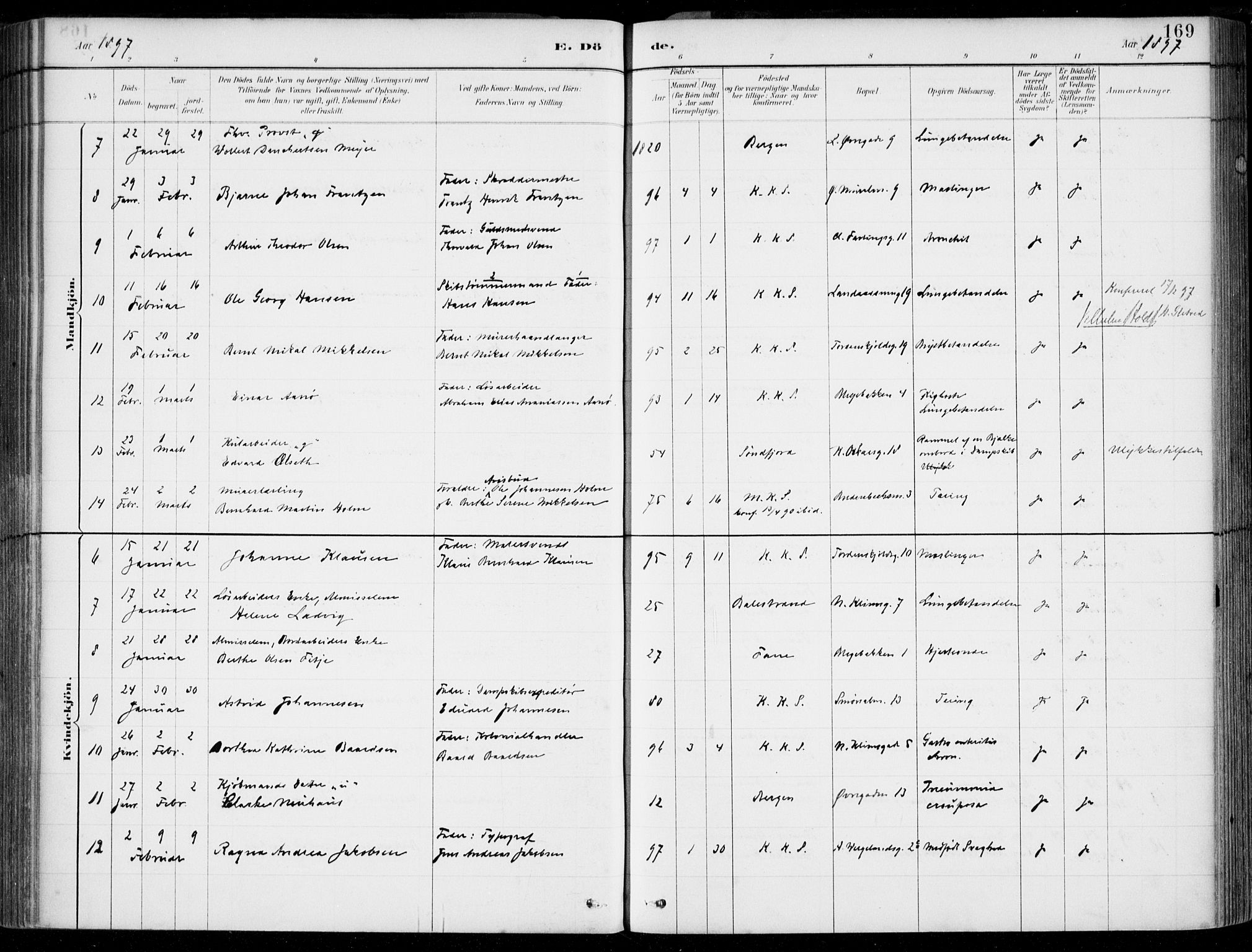 Korskirken sokneprestembete, AV/SAB-A-76101/H/Hab: Parish register (copy) no. E 4, 1884-1910, p. 169