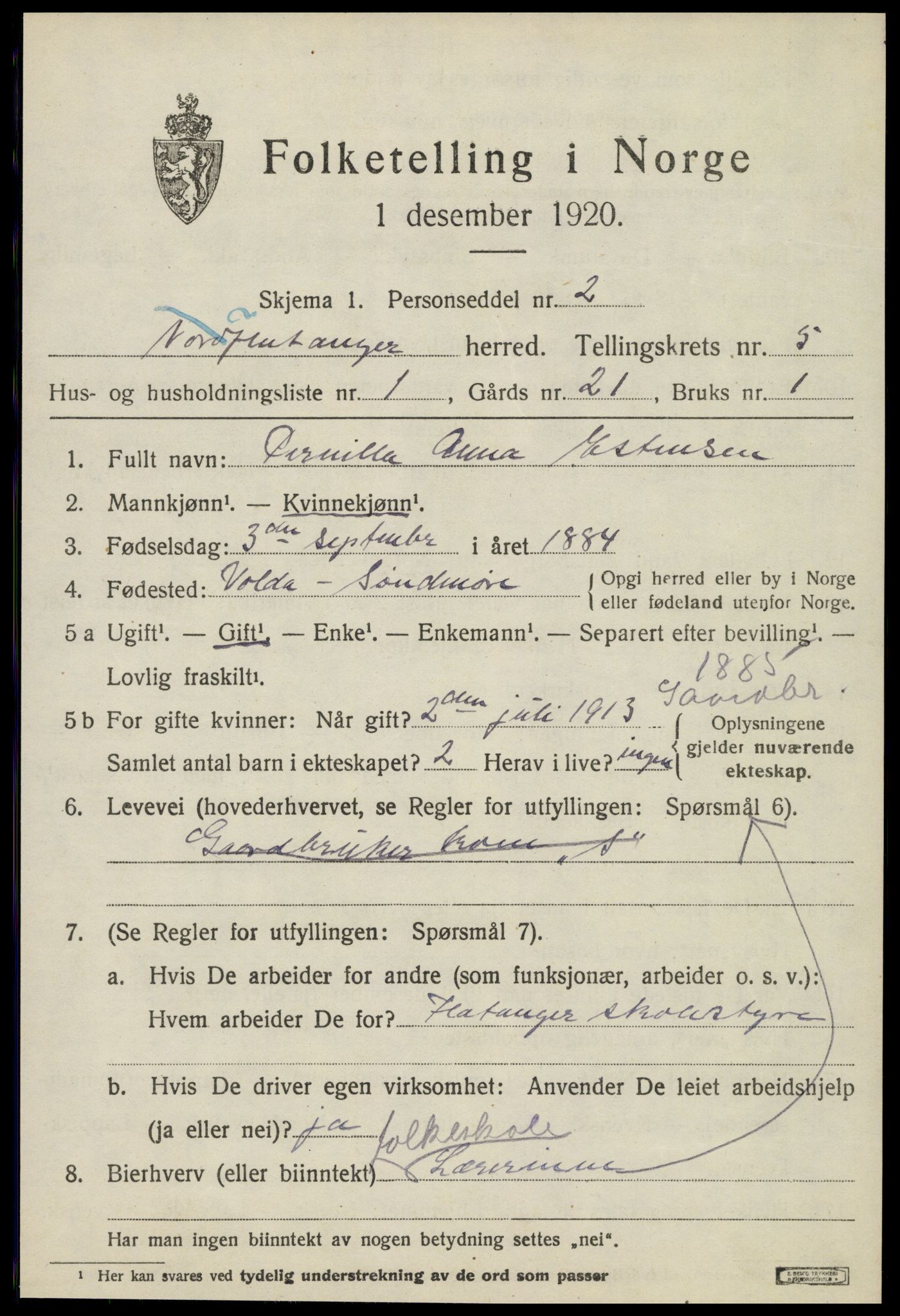 SAT, 1920 census for Flatanger, 1920, p. 2392