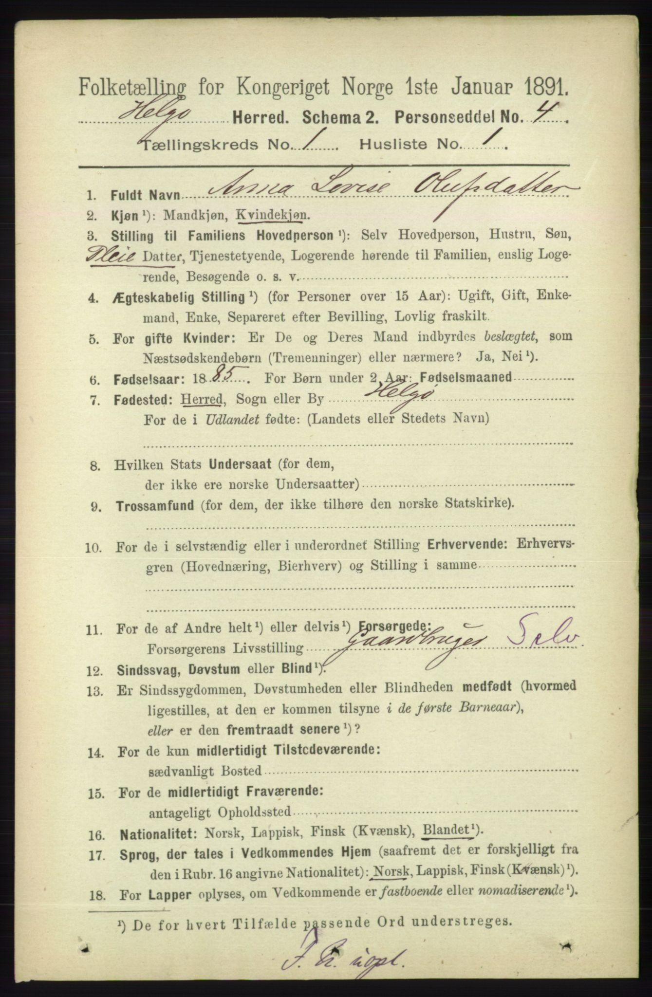 RA, 1891 census for 1935 Helgøy, 1891, p. 51