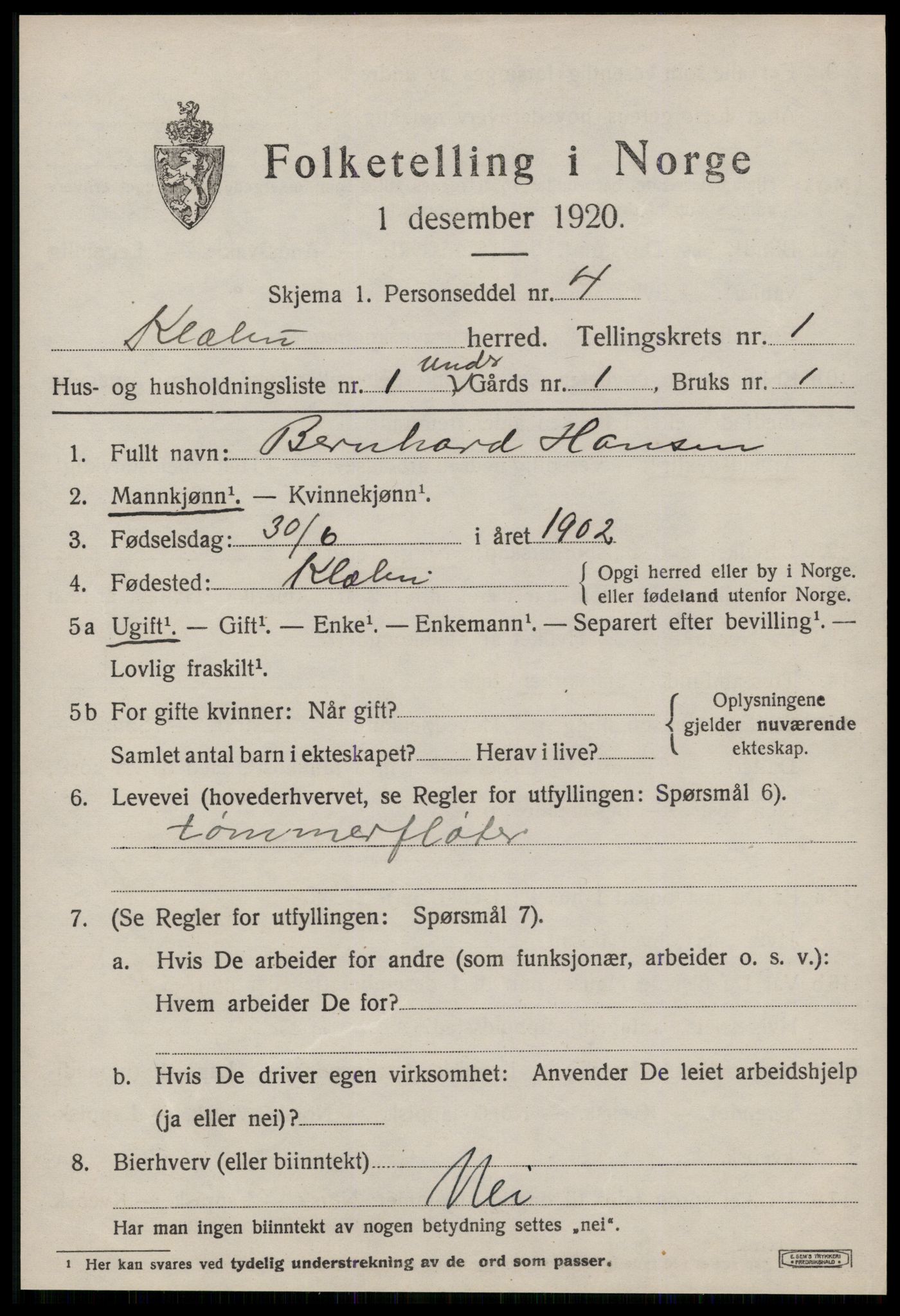 SAT, 1920 census for Klæbu, 1920, p. 358