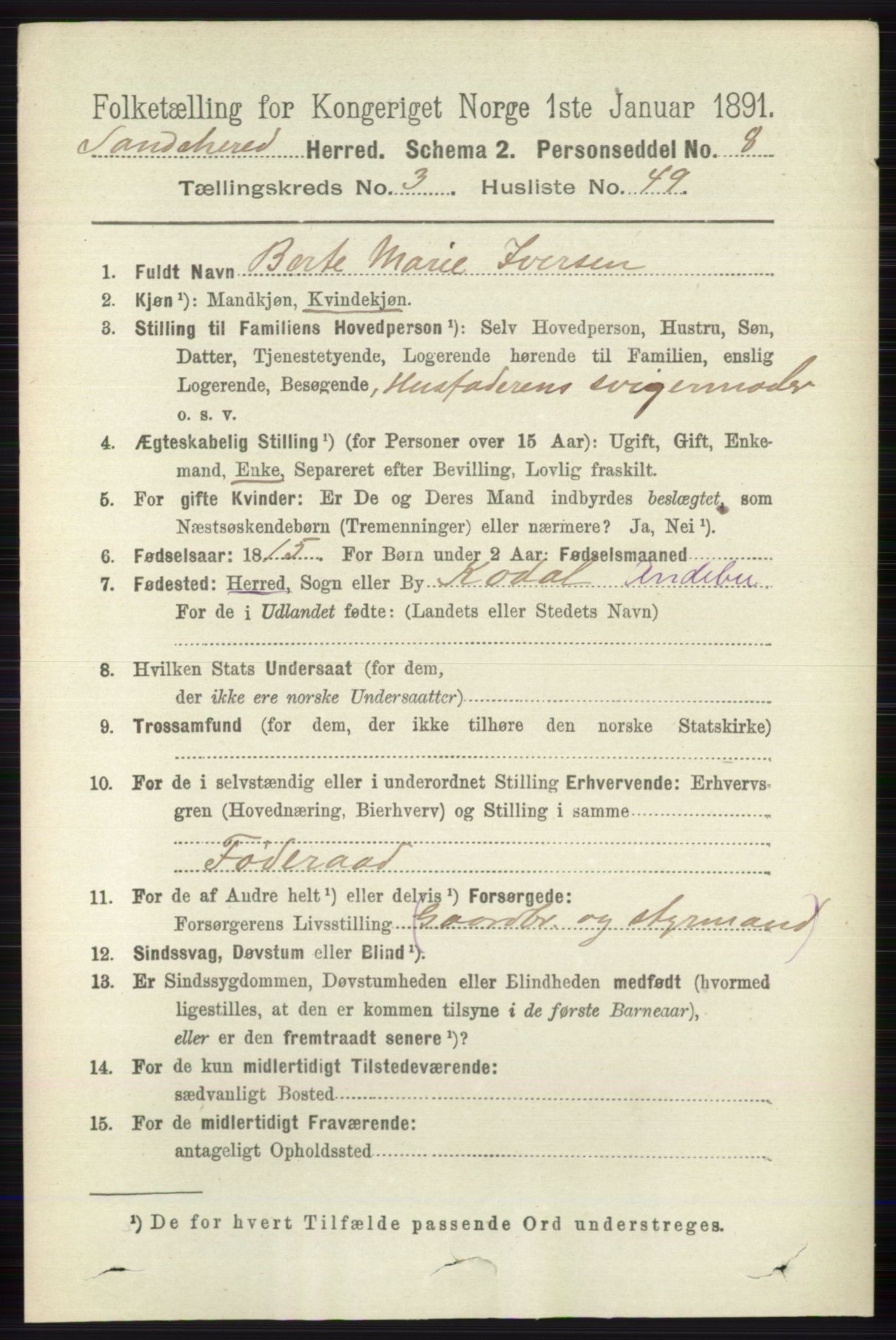 RA, 1891 census for 0724 Sandeherred, 1891, p. 2275