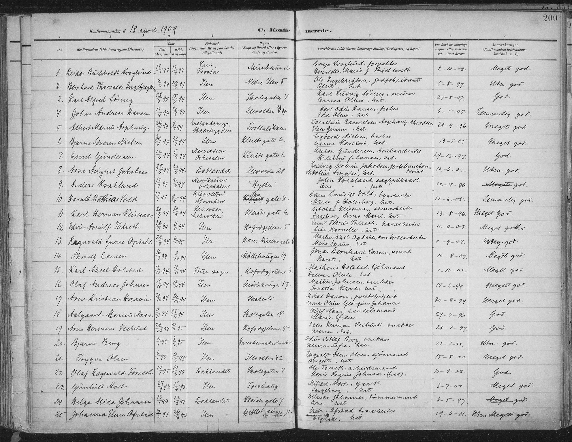 Ministerialprotokoller, klokkerbøker og fødselsregistre - Sør-Trøndelag, SAT/A-1456/603/L0167: Parish register (official) no. 603A06, 1896-1932, p. 200