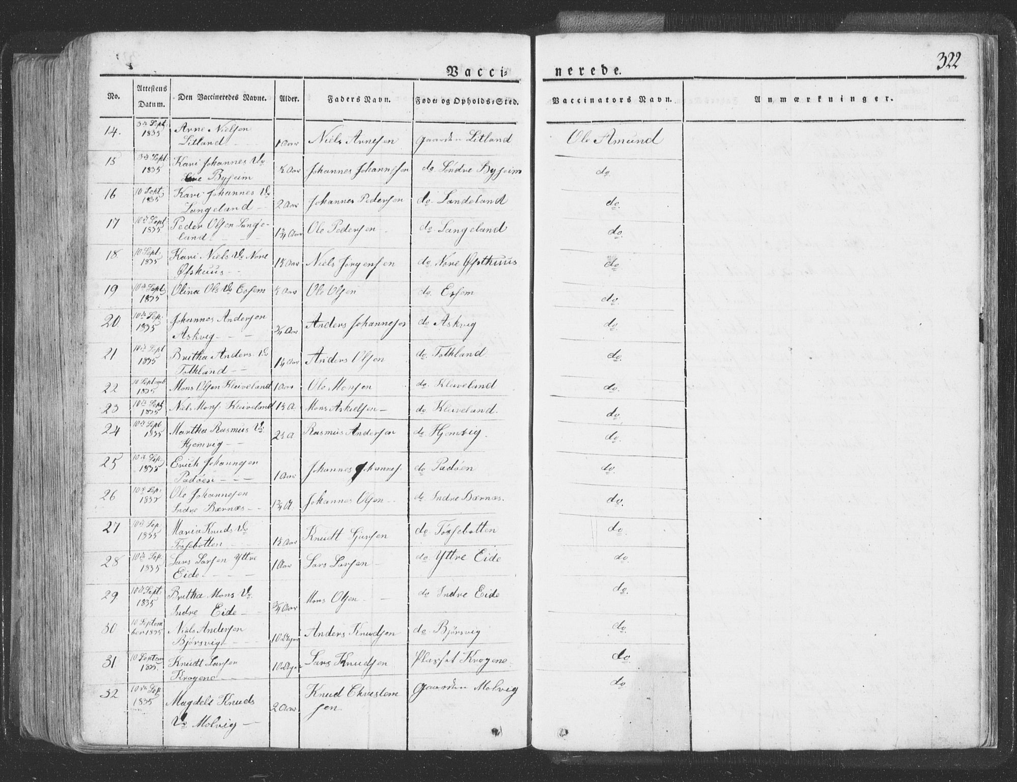 Hosanger sokneprestembete, AV/SAB-A-75801/H/Haa: Parish register (official) no. A 6, 1824-1835, p. 322
