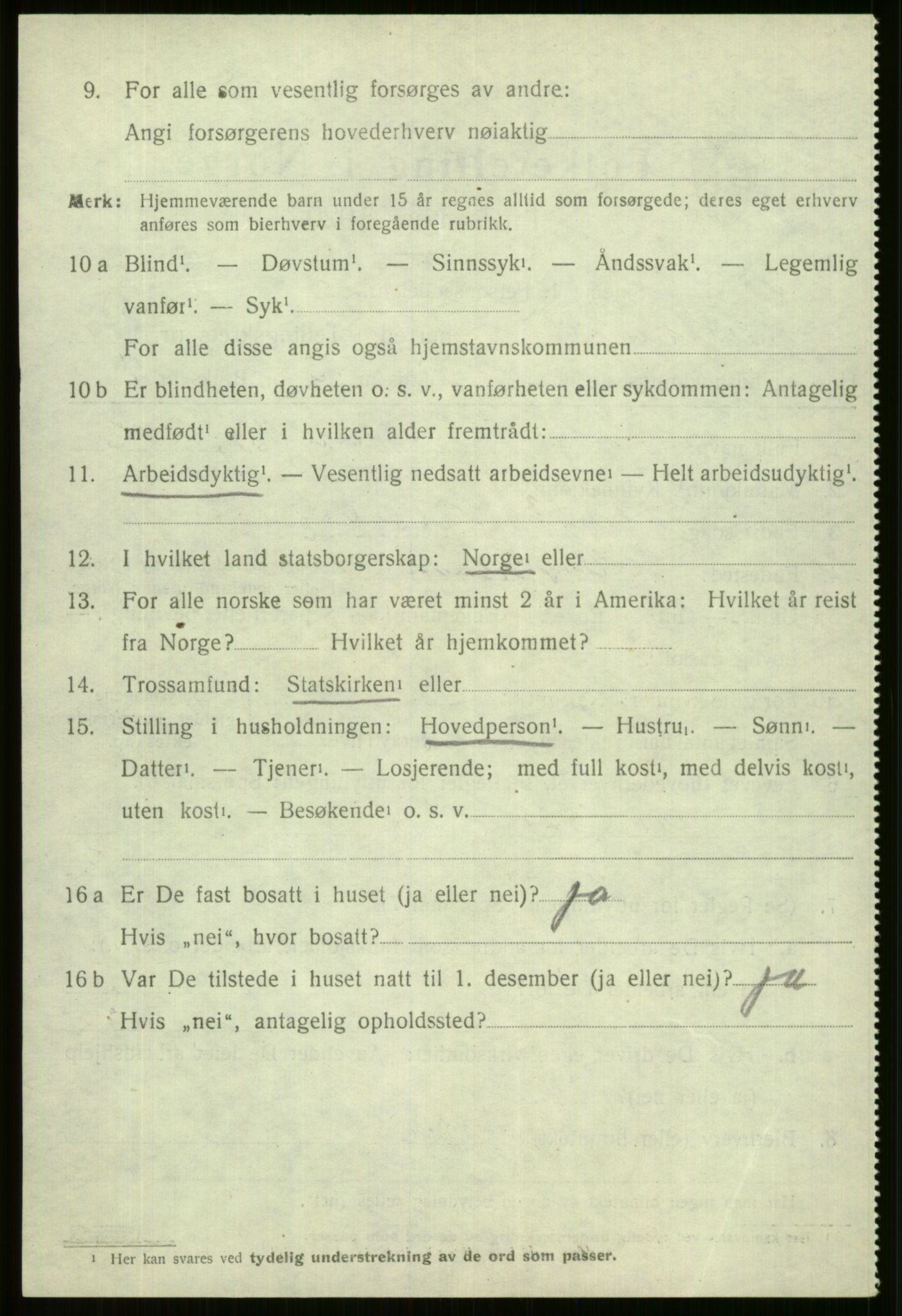 SAB, 1920 census for Vossestrand, 1920, p. 1443