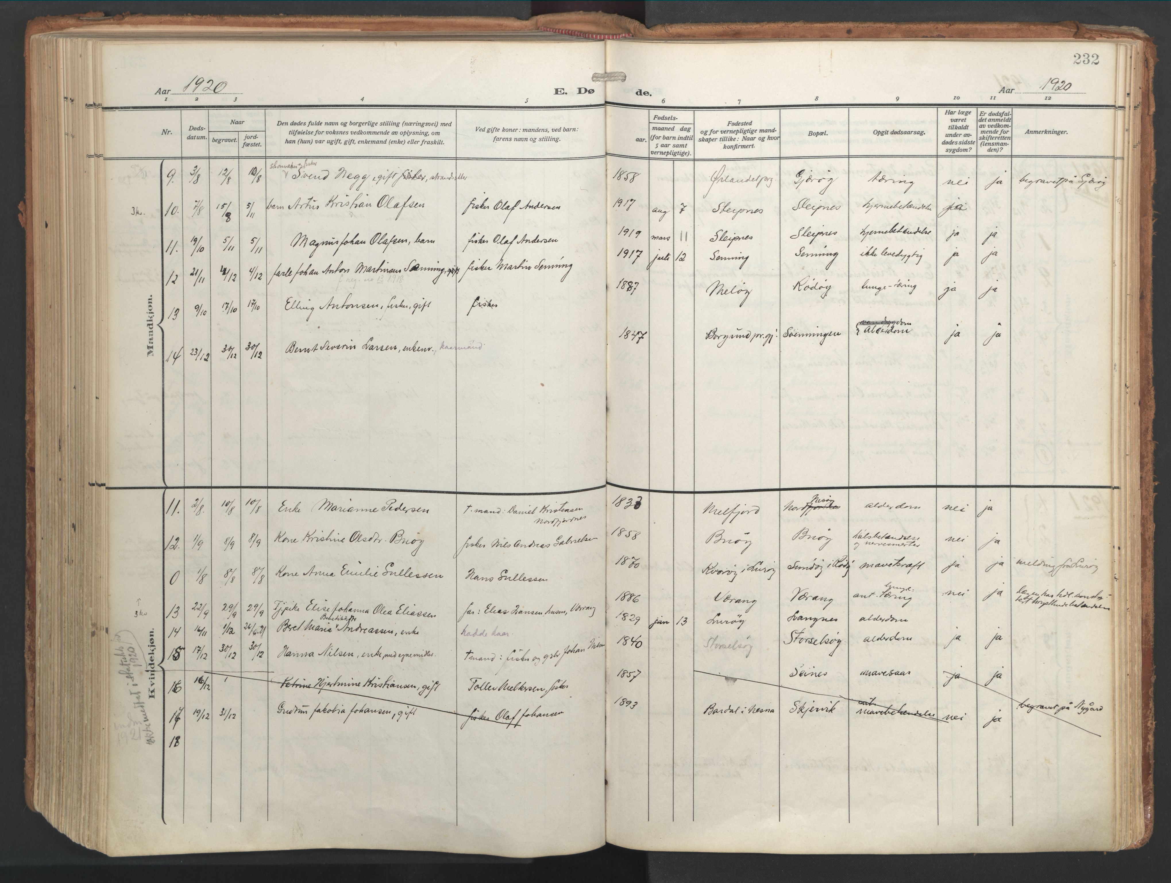 Ministerialprotokoller, klokkerbøker og fødselsregistre - Nordland, AV/SAT-A-1459/841/L0614: Parish register (official) no. 841A17, 1911-1925, p. 232