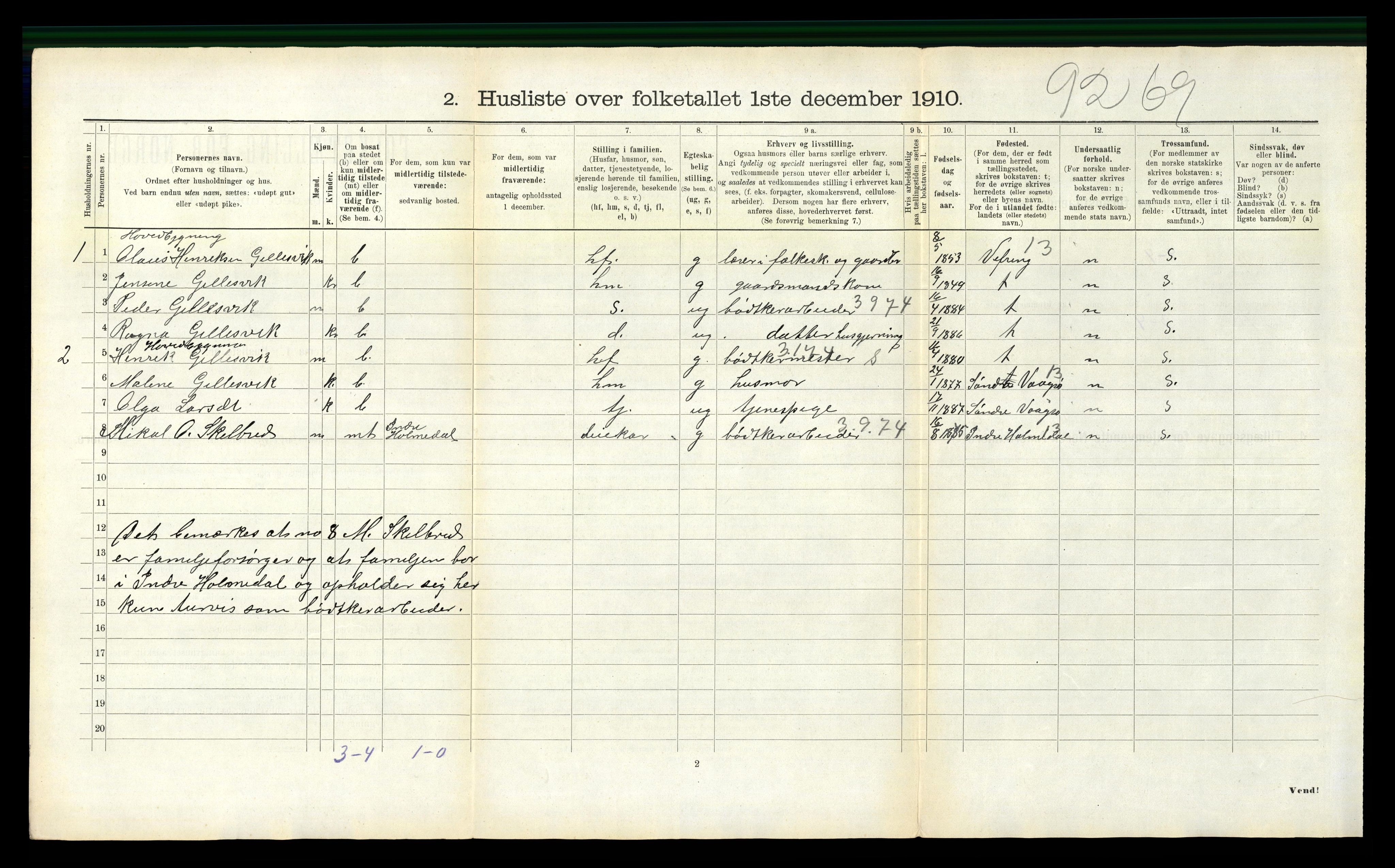 RA, 1910 census for Selje, 1910, p. 1089