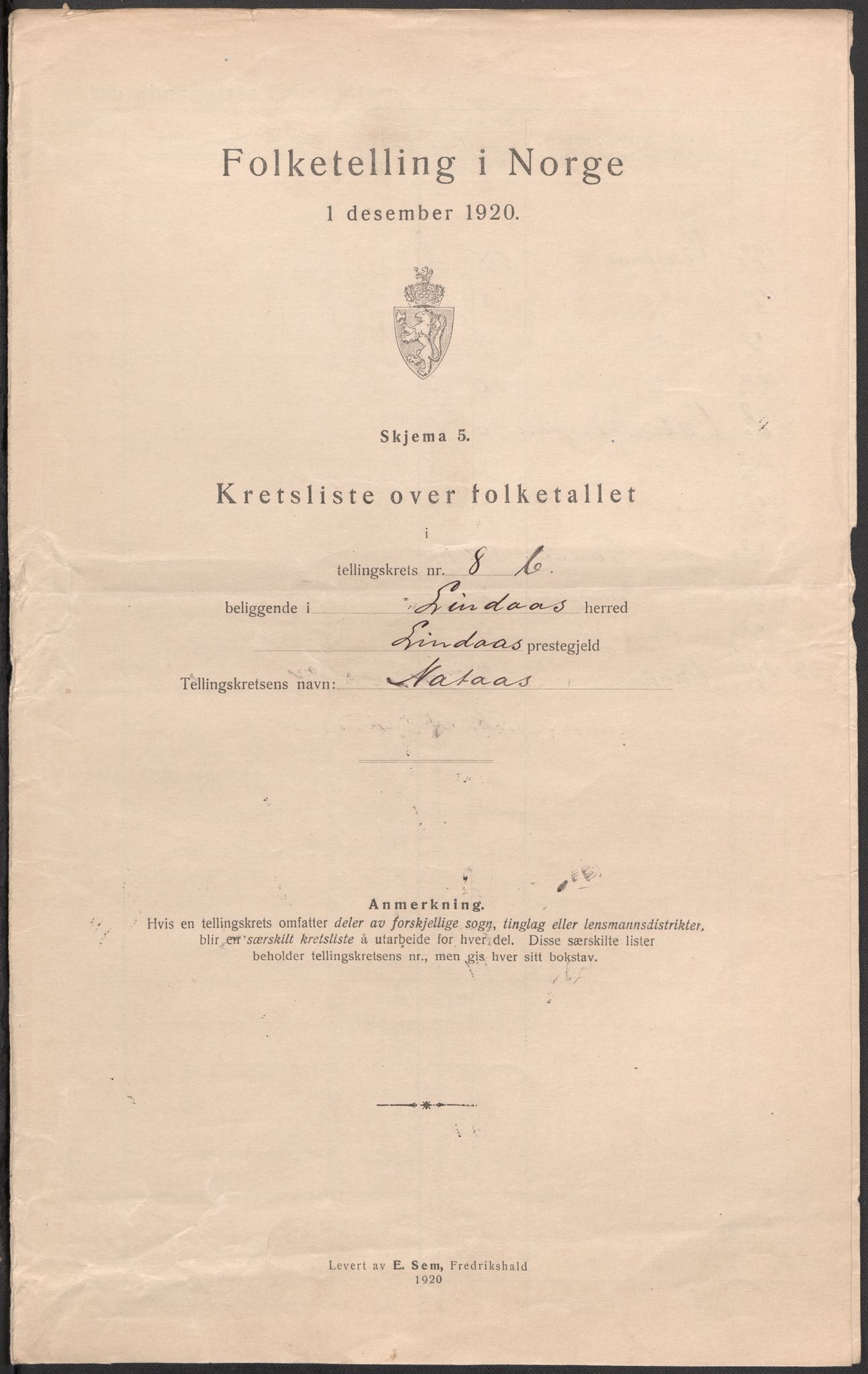 SAB, 1920 census for Lindås, 1920, p. 29