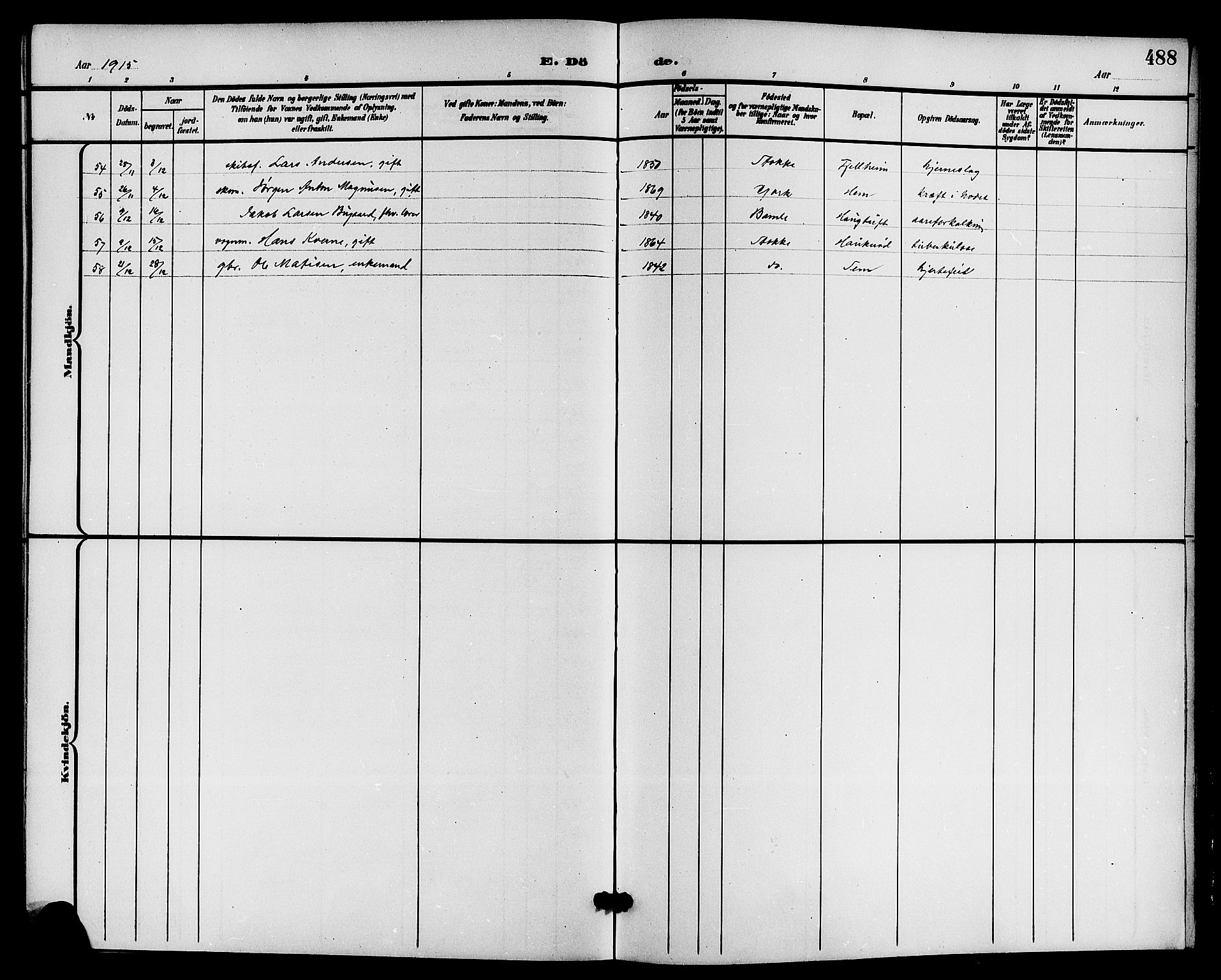 Sandar kirkebøker, AV/SAKO-A-243/G/Ga/L0002: Parish register (copy) no. 2, 1900-1915, p. 488