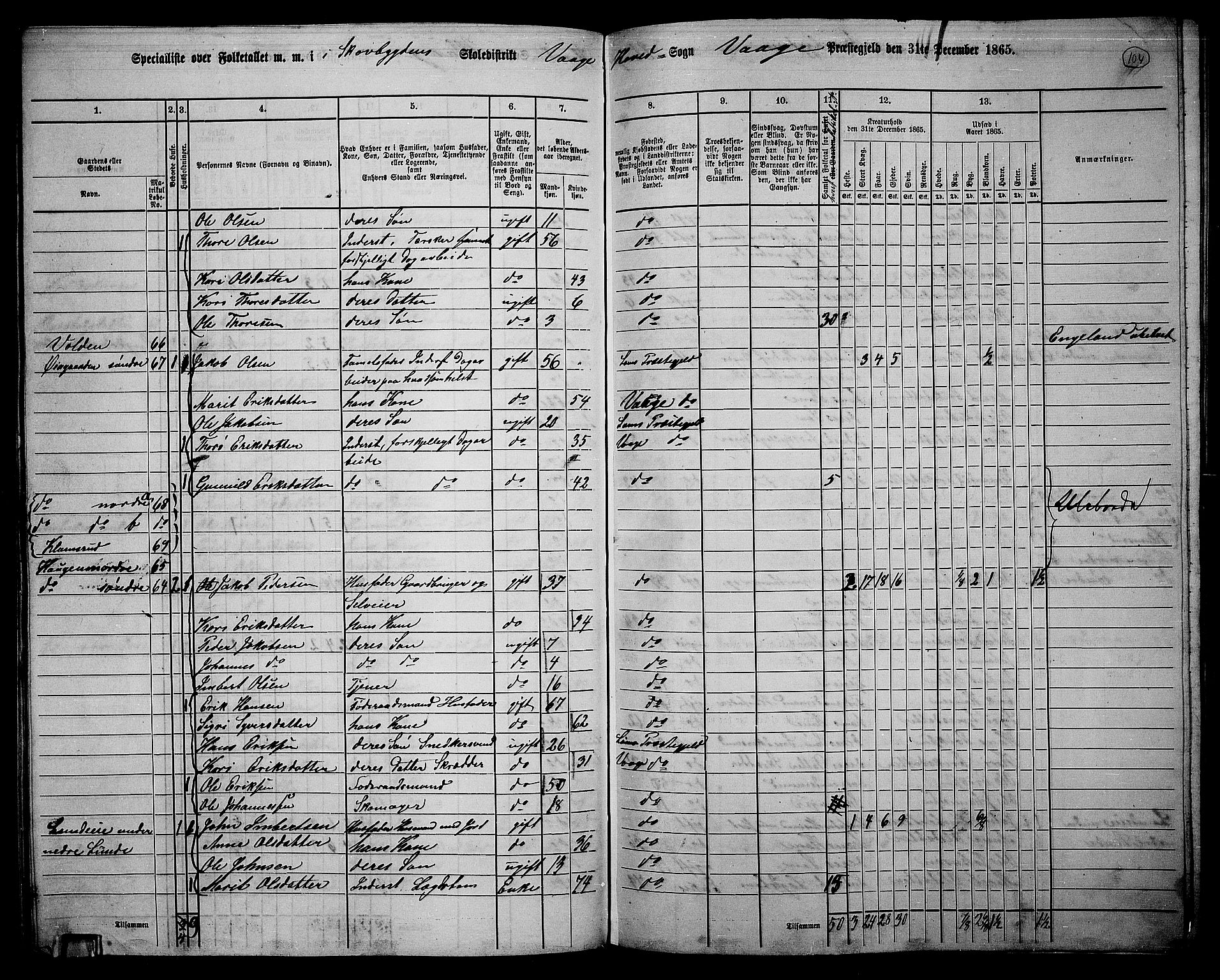 RA, 1865 census for Vågå, 1865, p. 100