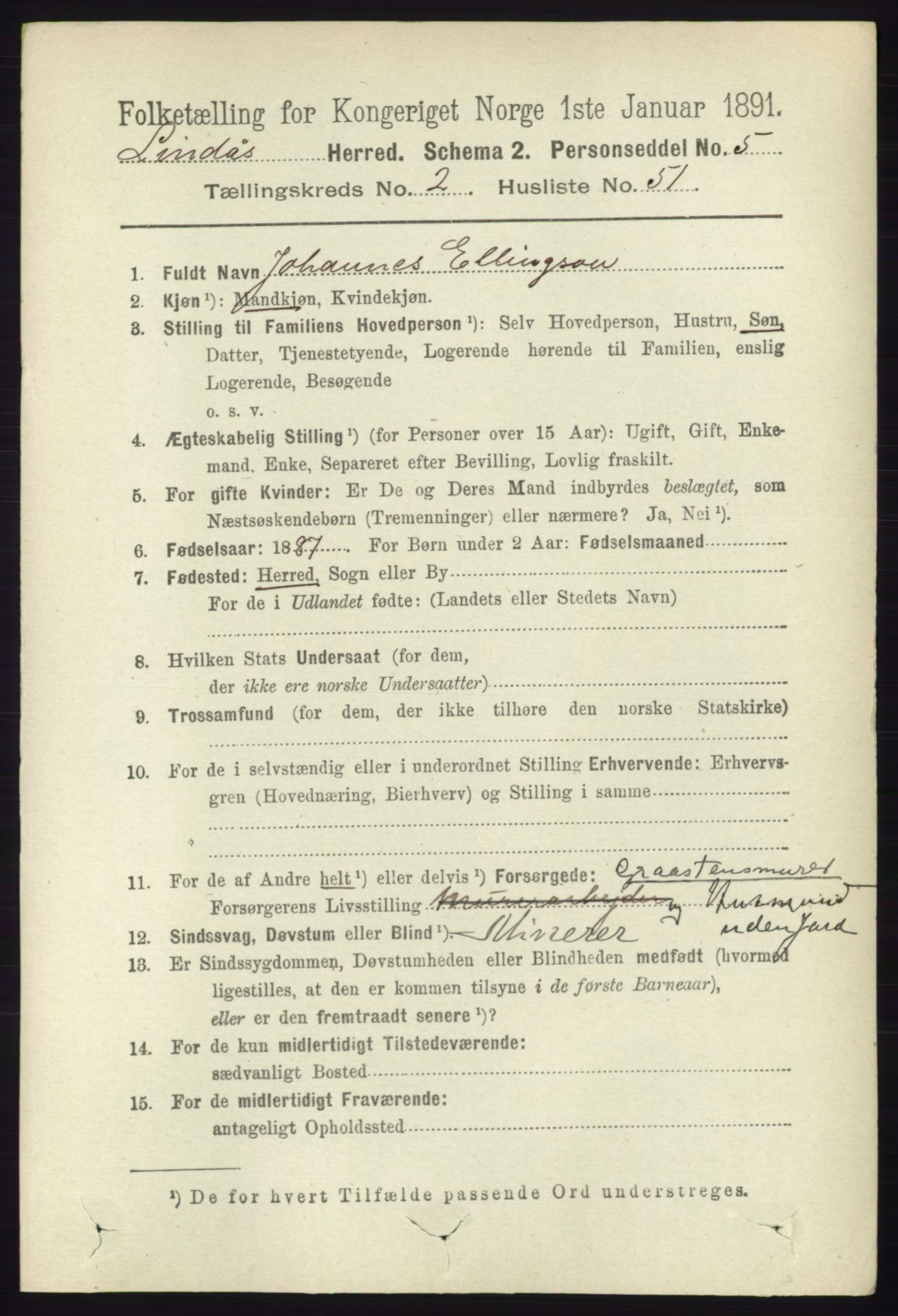 RA, 1891 census for 1263 Lindås, 1891, p. 746