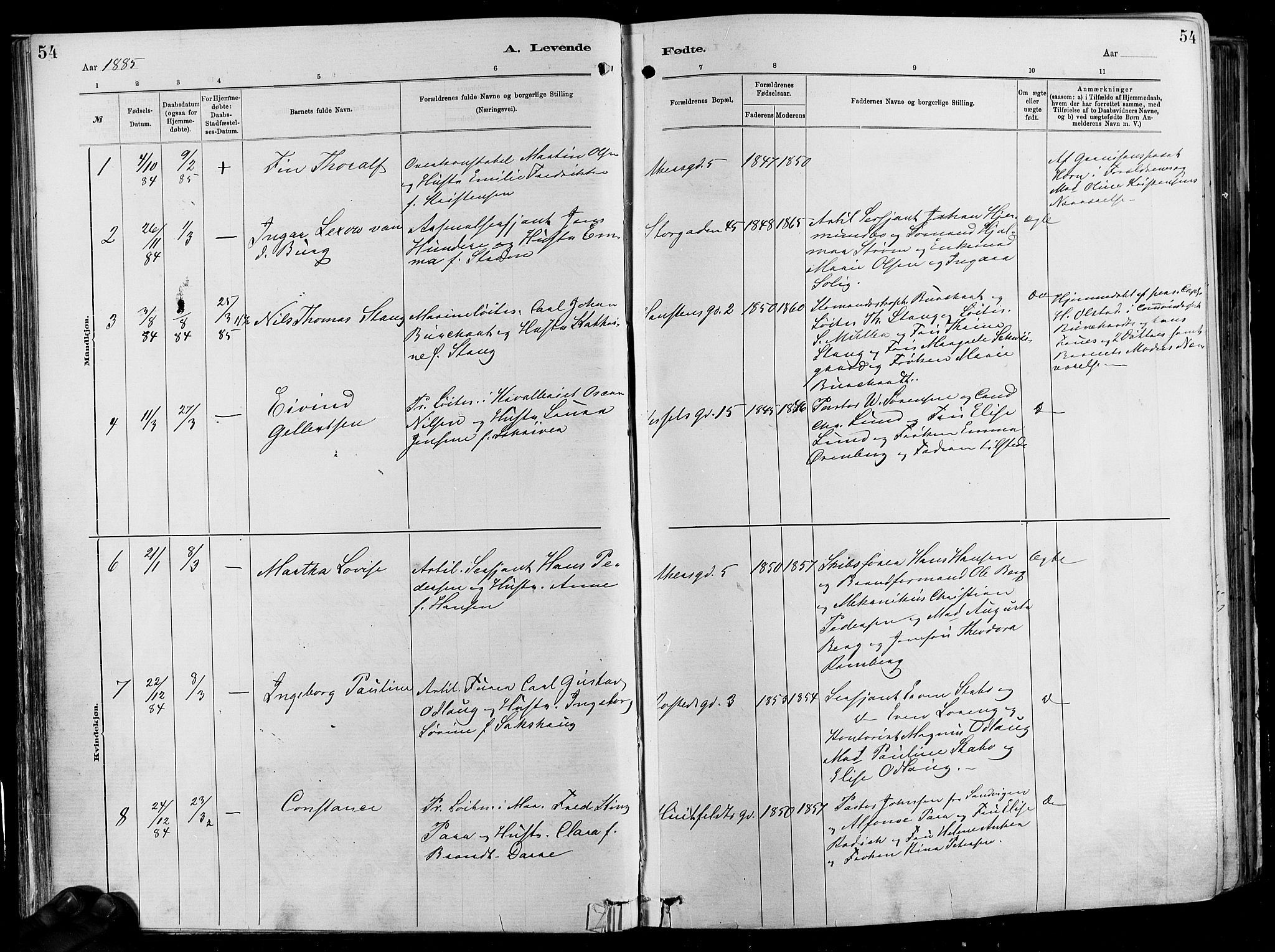 Garnisonsmenigheten Kirkebøker, SAO/A-10846/F/Fa/L0012: Parish register (official) no. 12, 1880-1893, p. 54
