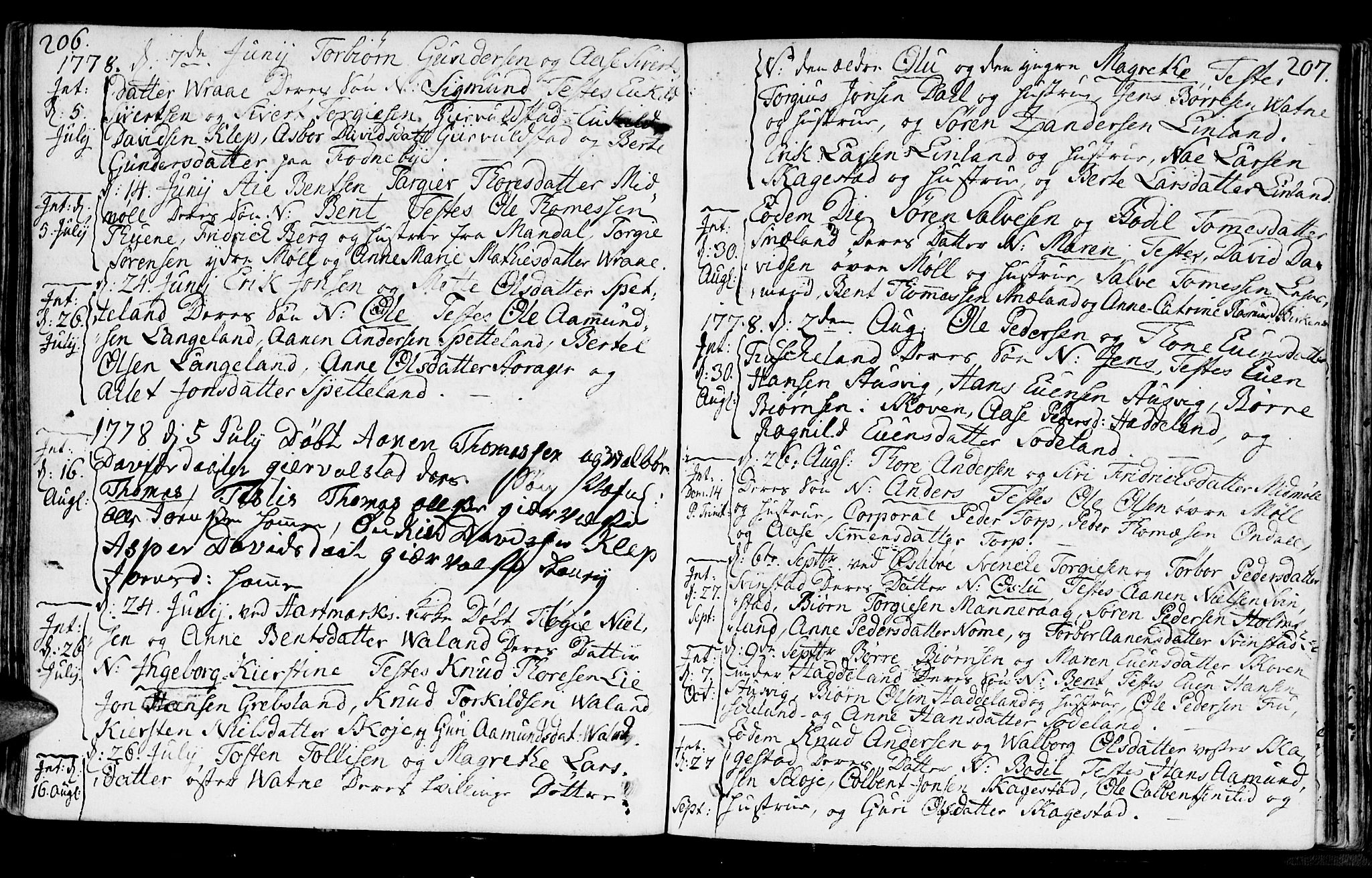 Holum sokneprestkontor, AV/SAK-1111-0022/F/Fa/Faa/L0002: Parish register (official) no. A 2, 1756-1780, p. 206-207