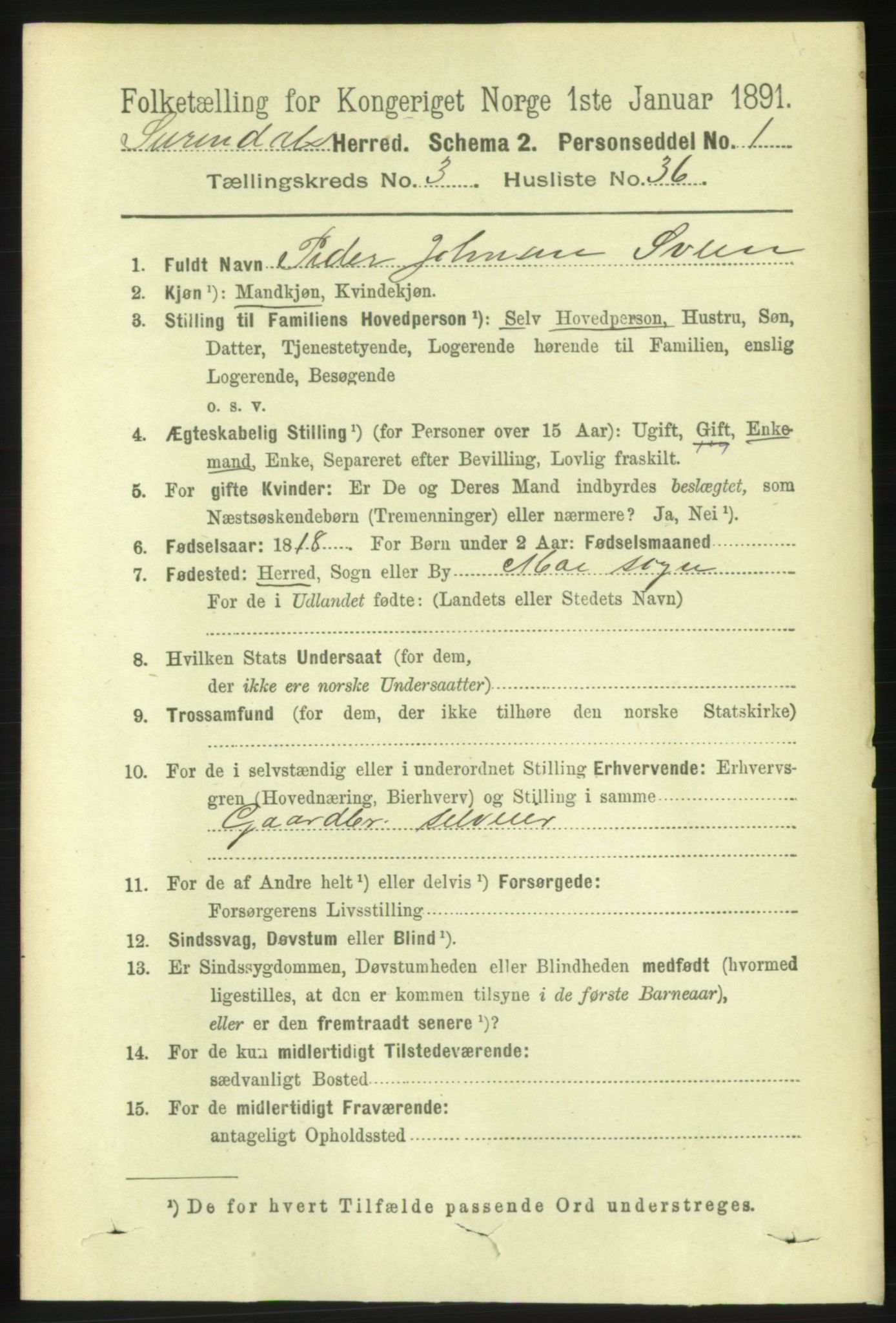 RA, 1891 census for 1566 Surnadal, 1891, p. 1014