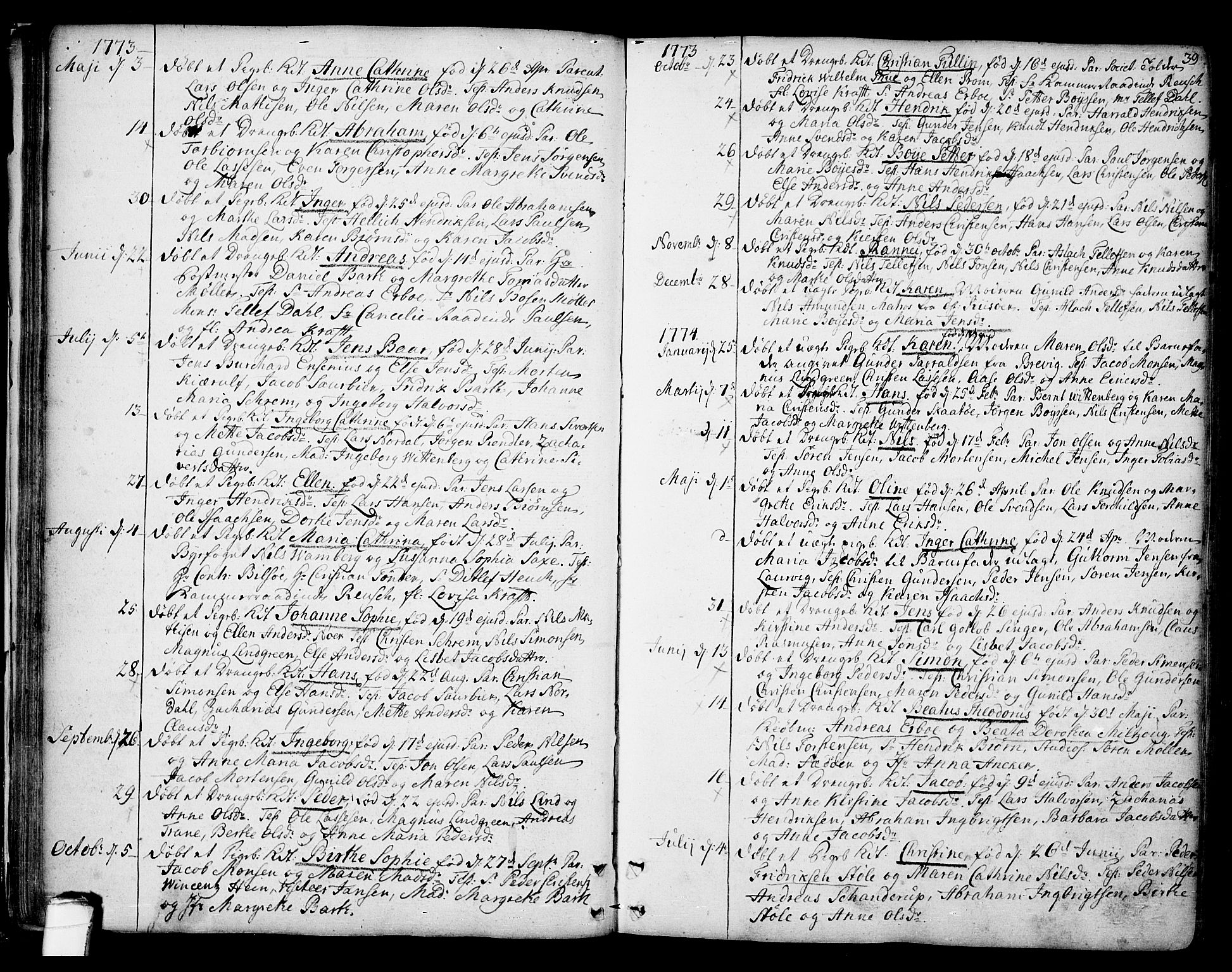 Kragerø kirkebøker, SAKO/A-278/F/Fa/L0002: Parish register (official) no. 2, 1767-1802, p. 39