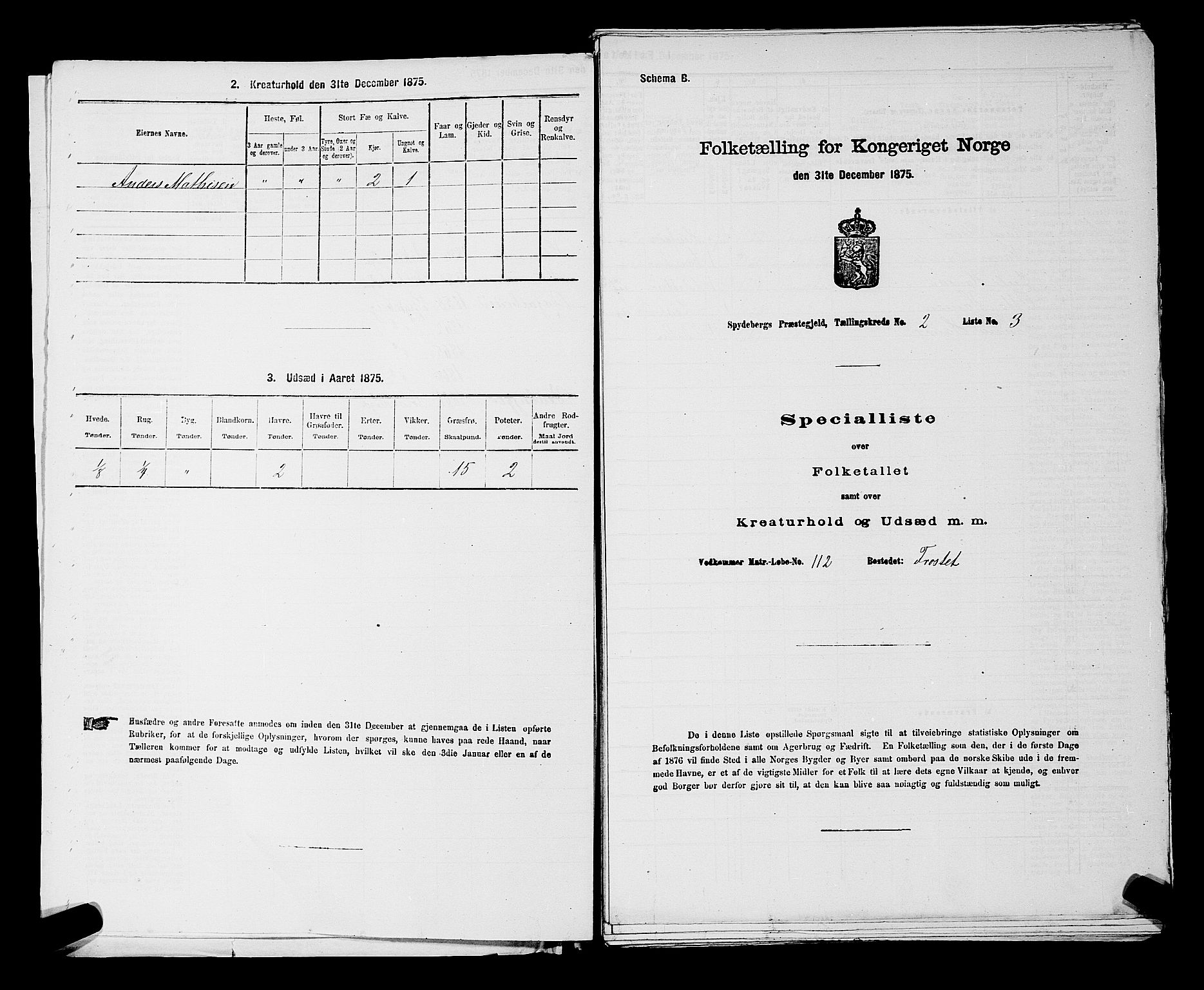 RA, 1875 census for 0123P Spydeberg, 1875, p. 259