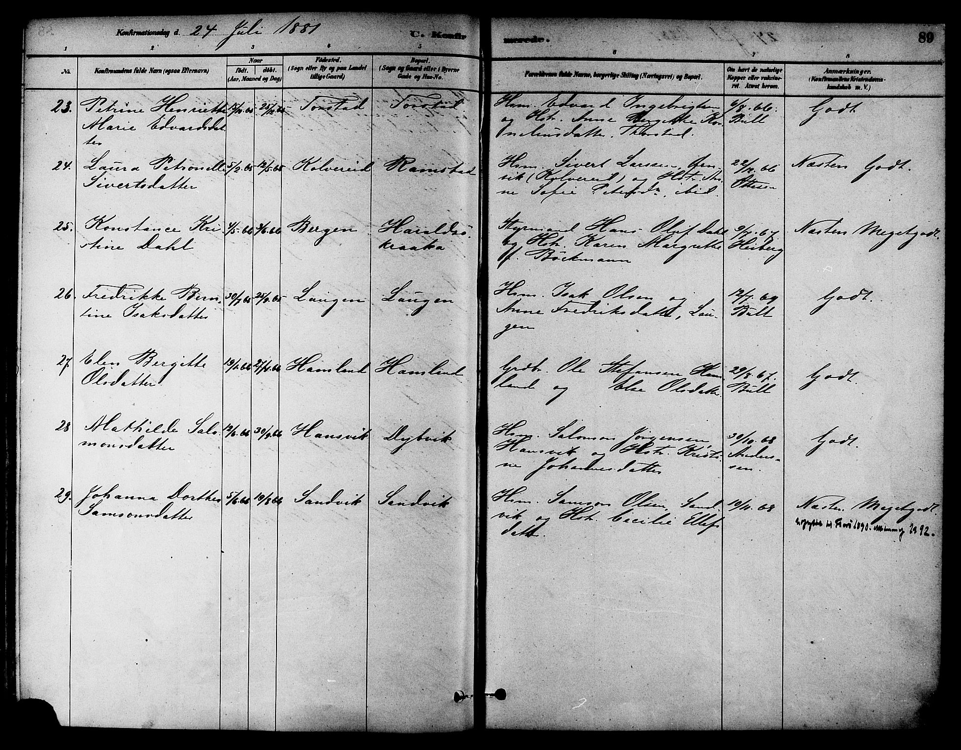 Ministerialprotokoller, klokkerbøker og fødselsregistre - Nord-Trøndelag, SAT/A-1458/784/L0672: Parish register (official) no. 784A07, 1880-1887, p. 89