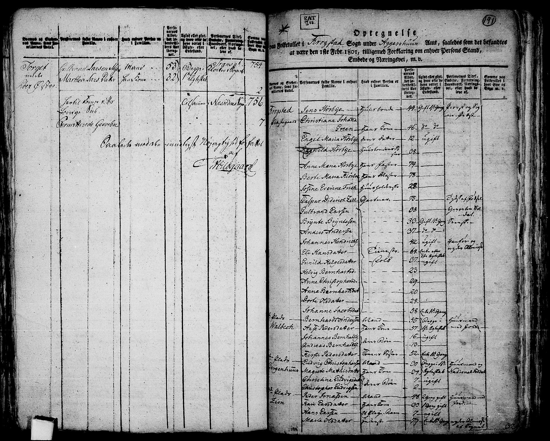 RA, 1801 census for 0212P Kråkstad, 1801, p. 190b-191a
