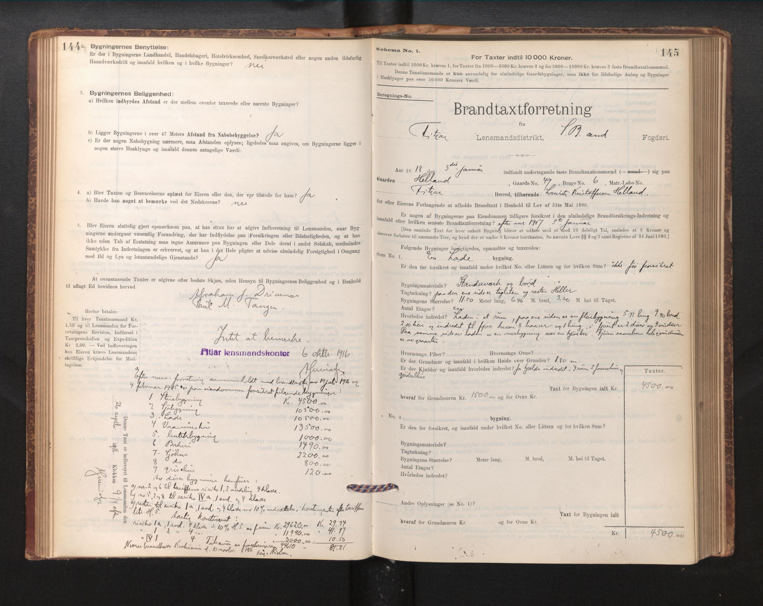 Lensmannen i Fitjar, SAB/A-32001/0012/L0001: Branntakstprotokoll, skjematakst, 1895-1948, p. 144-145