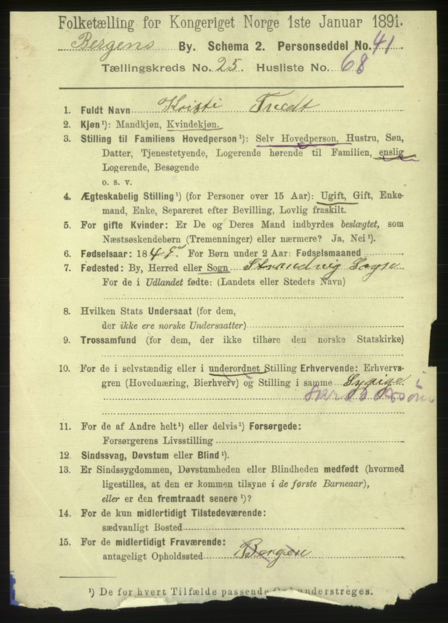 RA, 1891 Census for 1301 Bergen, 1891, p. 34311