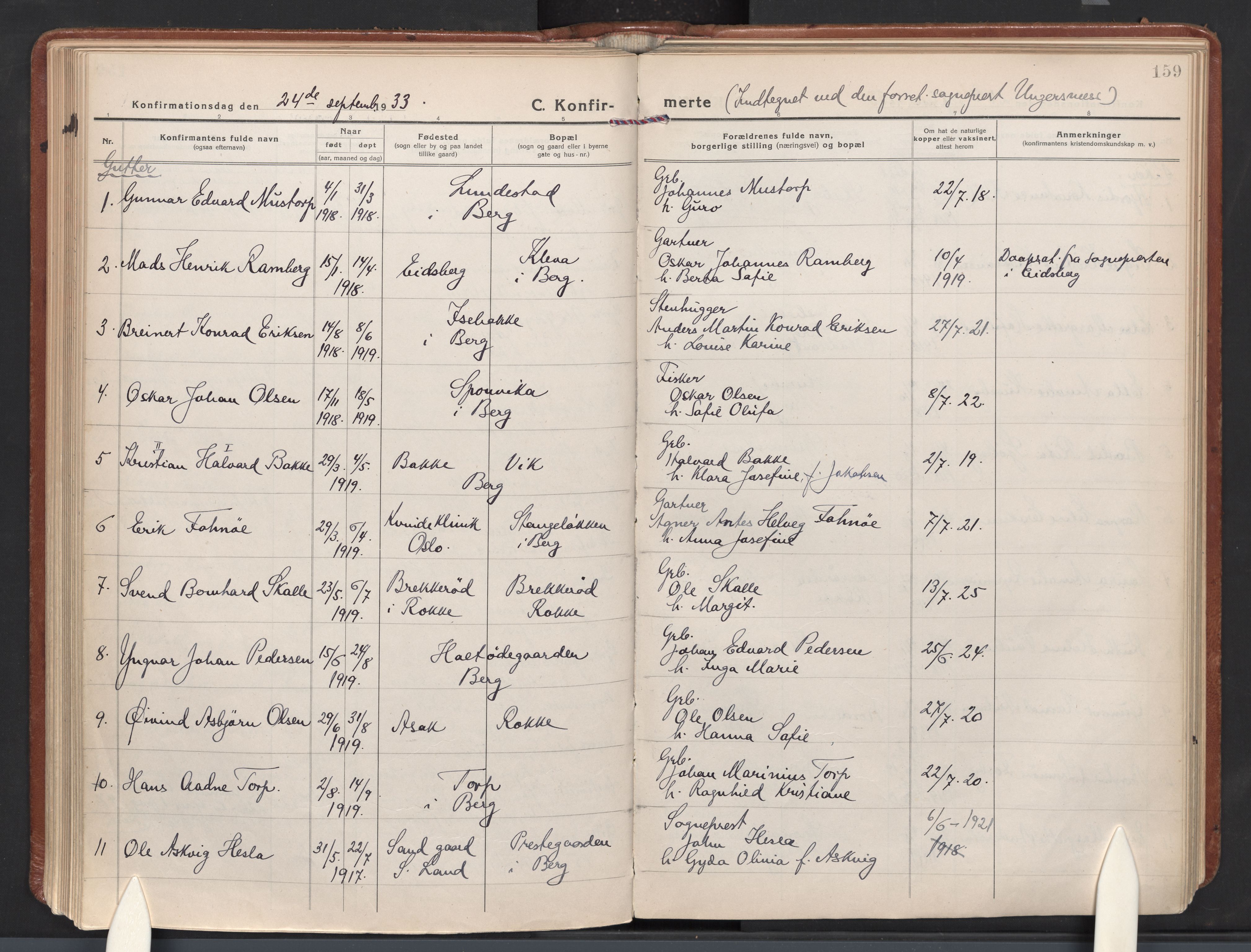 Berg prestekontor Kirkebøker, AV/SAO-A-10902/F/Fa/L0009: Parish register (official) no. I 9, 1921-1939, p. 159